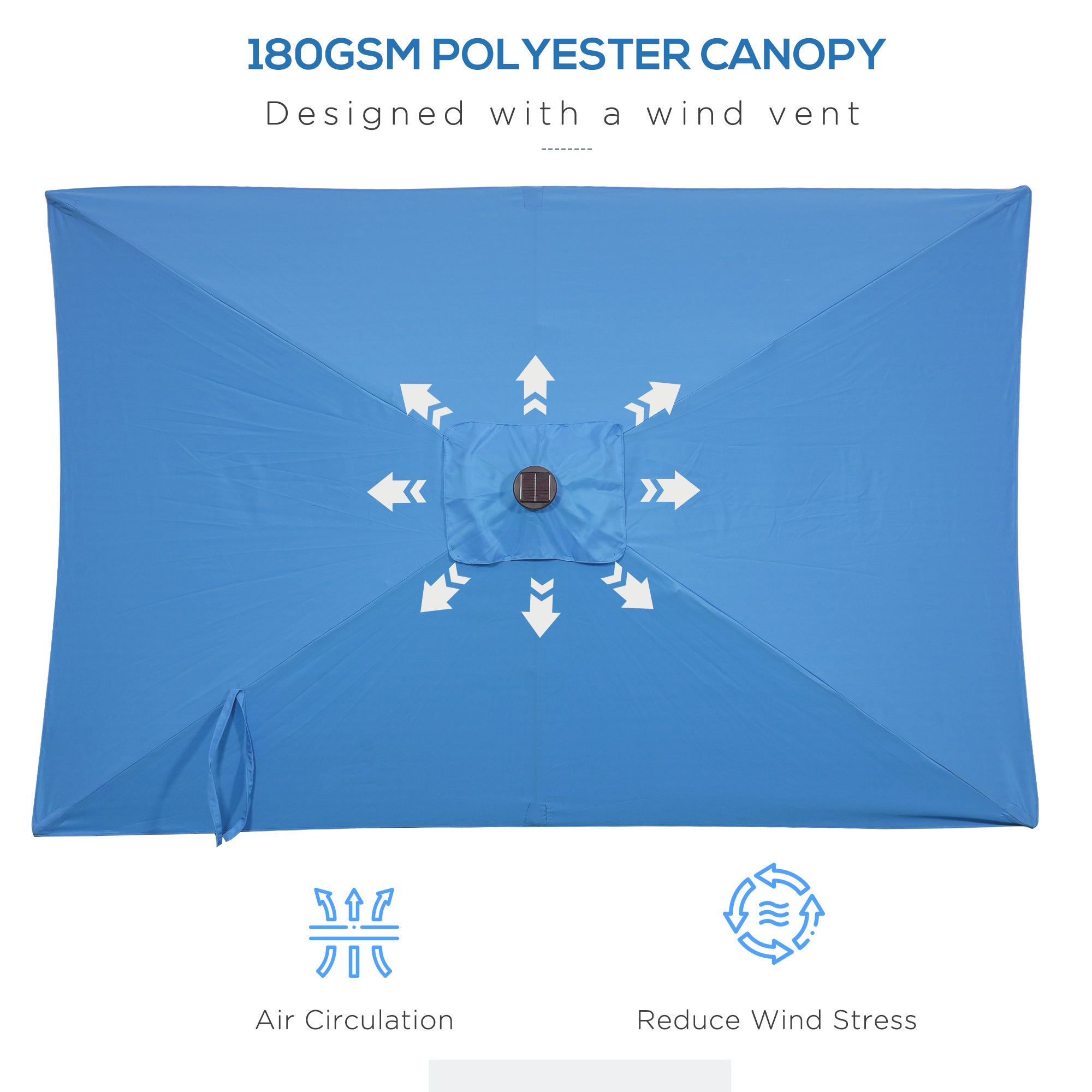 6' x 10' Patio Umbrella with 35 LED Solar Lights and Tilt, Rectangular Outdoor Table Umbrella with Crank, Light Blue Sun Umbrellas   at Gallery Canada