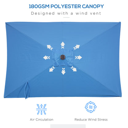 6' x 10' Patio Umbrella with 35 LED Solar Lights and Tilt, Rectangular Outdoor Table Umbrella with Crank, Light Blue - Gallery Canada