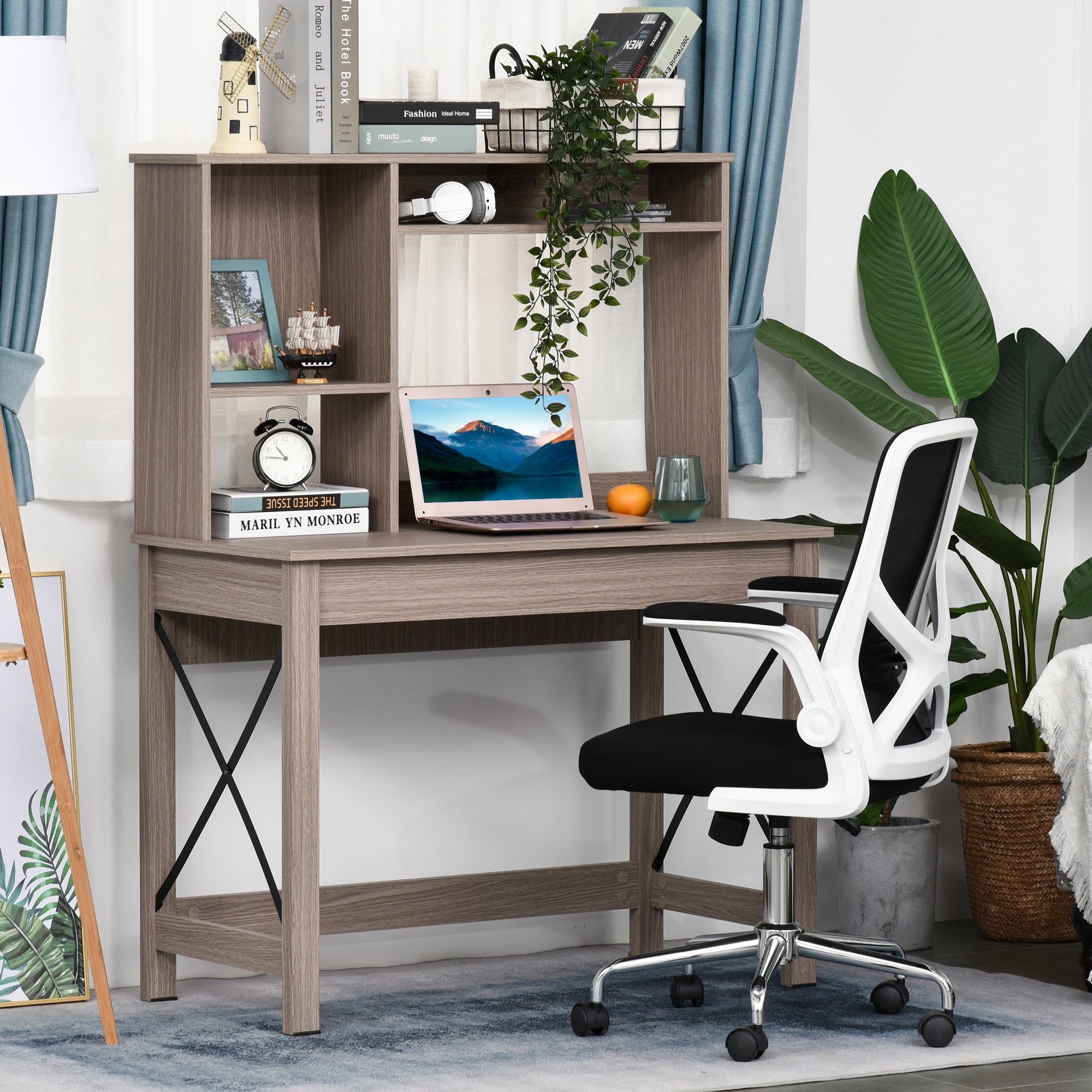 Computer Desk with Storage, Study Table with Bookshelves for Writing Work Bedroom Home Office Workstation, Brown Writing Desks   at Gallery Canada