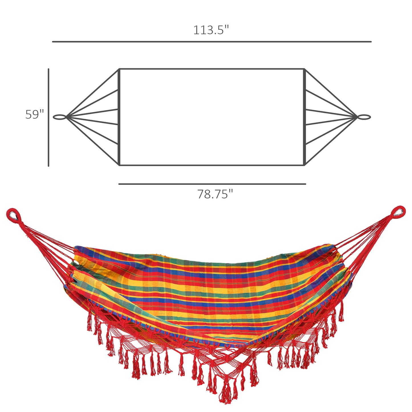 Brazilian Style Hammock Extra Large Cotton Hanging Camping Bed with Carrying Bag, for Patio Backyard Poolside, Rainbow Stripe Camping Hammocks   at Gallery Canada