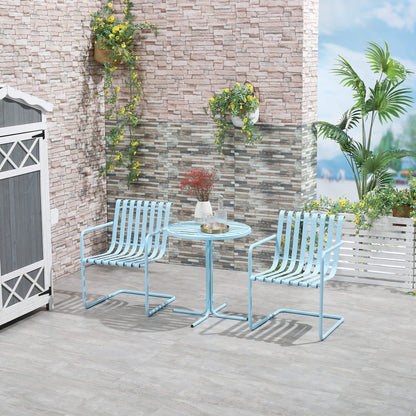 3 Pieces Patio Bistro Set, Metal Frame Garden Coffee Table Set with 2 Chairs &; Round Table for Outdoor Yard Porch Poolside Balcony, Sky Blue Bistro Sets   at Gallery Canada