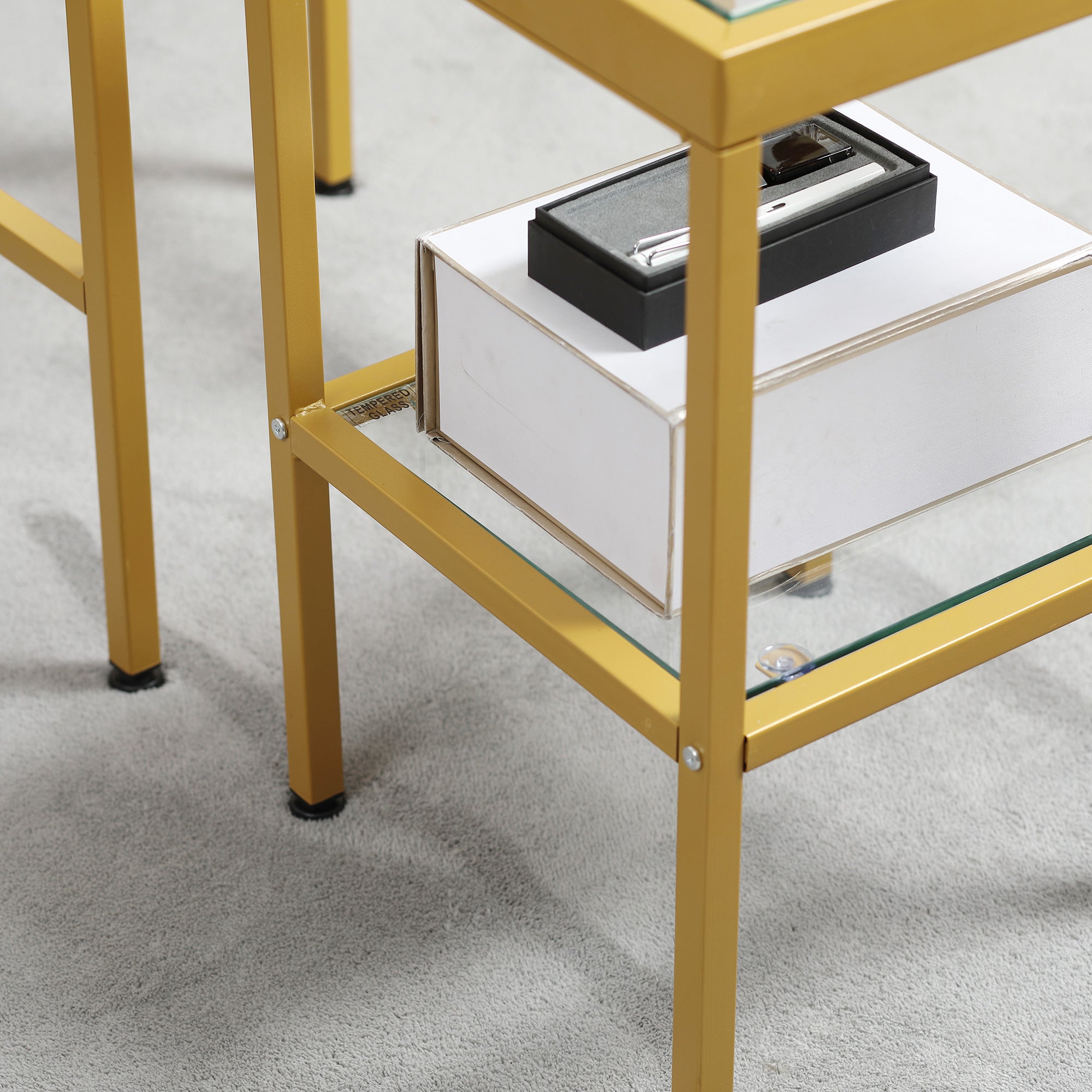 Side Tables, Nesting Tables with Steel Frame and Tempered Glass Tabletop for Living Room, 15.9