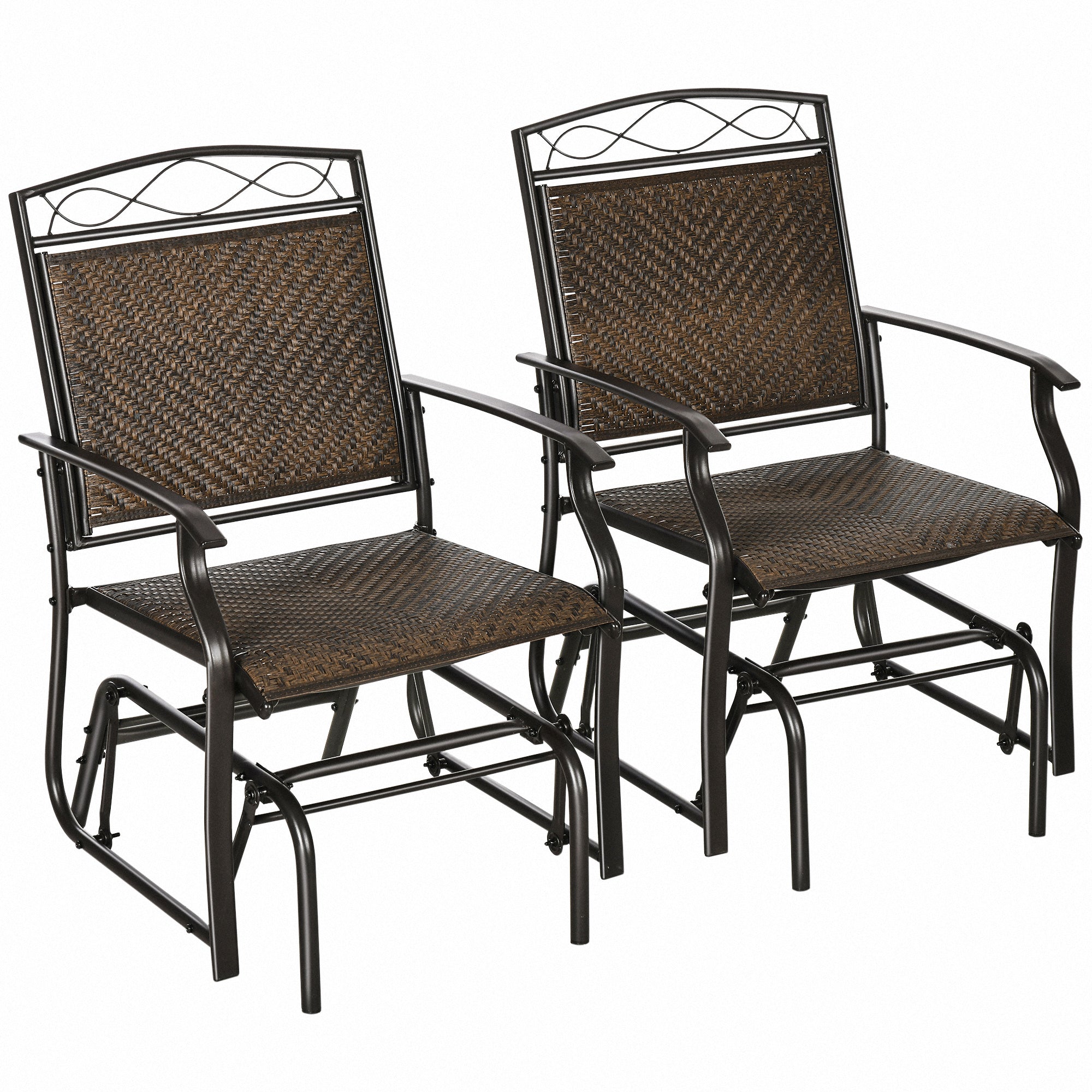 Outdoor Glider Chairs, Porch Glider, Patio Rocker for Deck with PE Rattan Seats, Steel Frame for Garden, Backyard, Poolside, Set of 2, Brown Outdoor Gliders Brown  at Gallery Canada