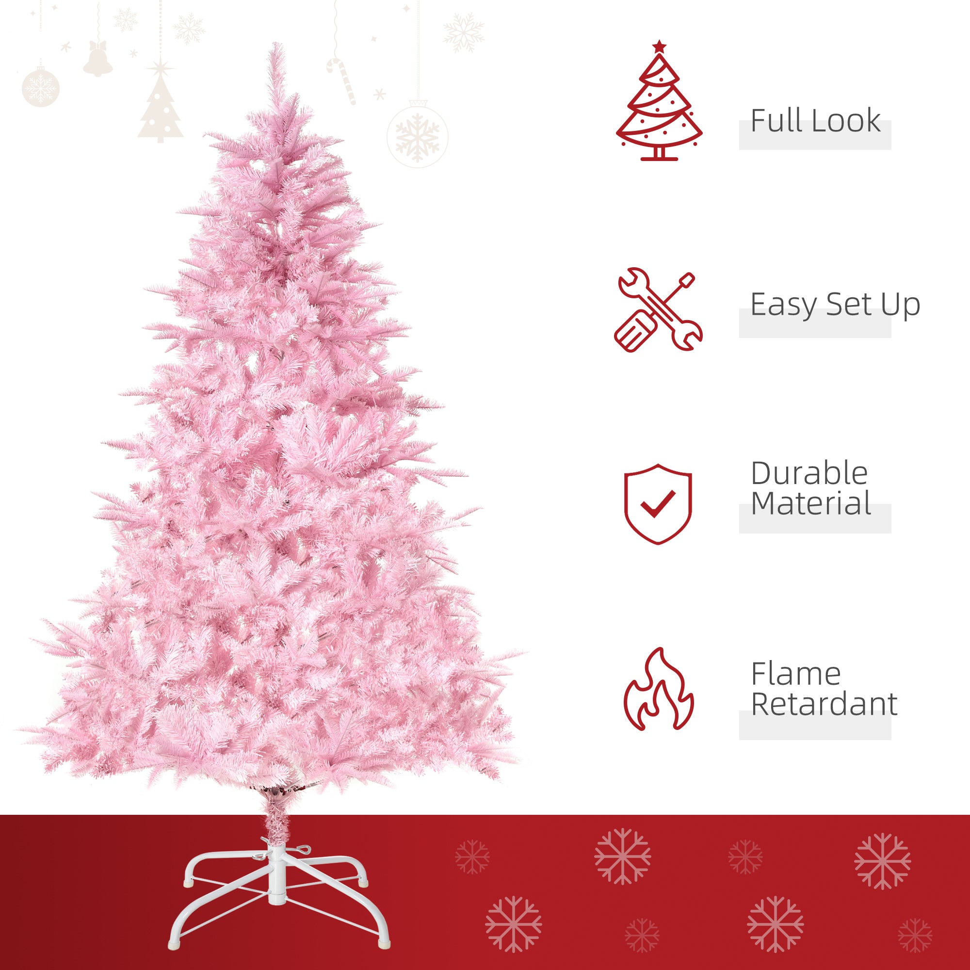 5FT Artificial Christmas Tree Holiday Xmas Tree Decoration with Automatic Open for Home Party, Pink Artificial Christmas Trees   at Gallery Canada