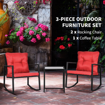 Outdoor Wicker Rocking Bistro Set with Cushions and Glass Table, Red Outdoor Rocking Chairs   at Gallery Canada