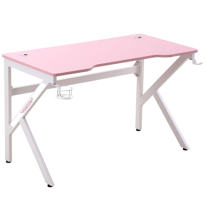 47 inch Gaming Desk, Racing Style Computer Table, Home Office Workstation with Rotatable Cup Holder, Headphone Hook, Gamepad Stand, Wire Port, Pink Gaming Desks Multi Colour  at Gallery Canada