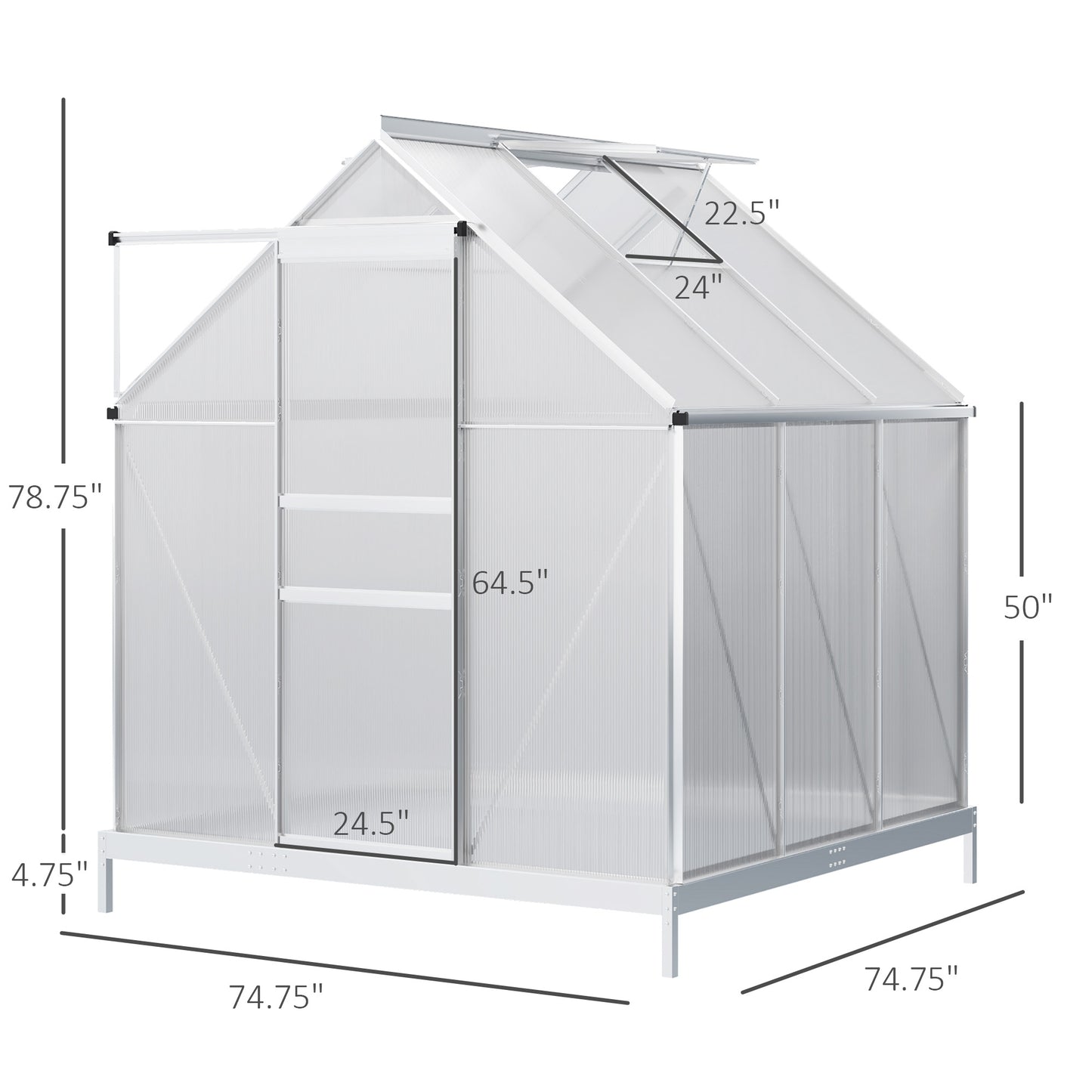 Polycarbonate Walk-in Greenhouse with Vent, Base, Door, Gutter, 6' x 6' x 6.5', Clear Walk In Greenhouses   at Gallery Canada