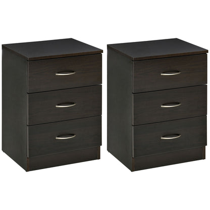 Bedside Table with 3 Drawers, Modern Wood Nightstand, Side Table with Anti-tipping Design for Bedroom, Set of 2, Dark Brown Bedside Tables Dark Brown  at Gallery Canada