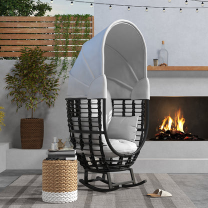 Outdoor PE Rattan Rocking Chair with Retractable Canopy, Cushions, for Garden, Balcony, Porch, Patio, Grey Patio Chairs   at Gallery Canada