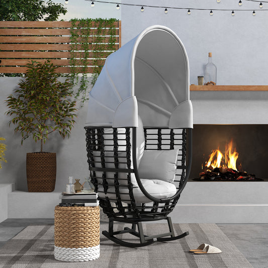 Outdoor PE Rattan Rocking Chair with Retractable Canopy, Cushions, for Garden, Balcony, Porch, Patio, Grey Patio Chairs Light Grey  at Gallery Canada