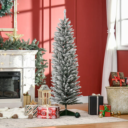 5ft Tall Pencil Artificial Christmas Tree, Holiday Décor with Snow Flocked Branches, Green Artificial Christmas Trees   at Gallery Canada