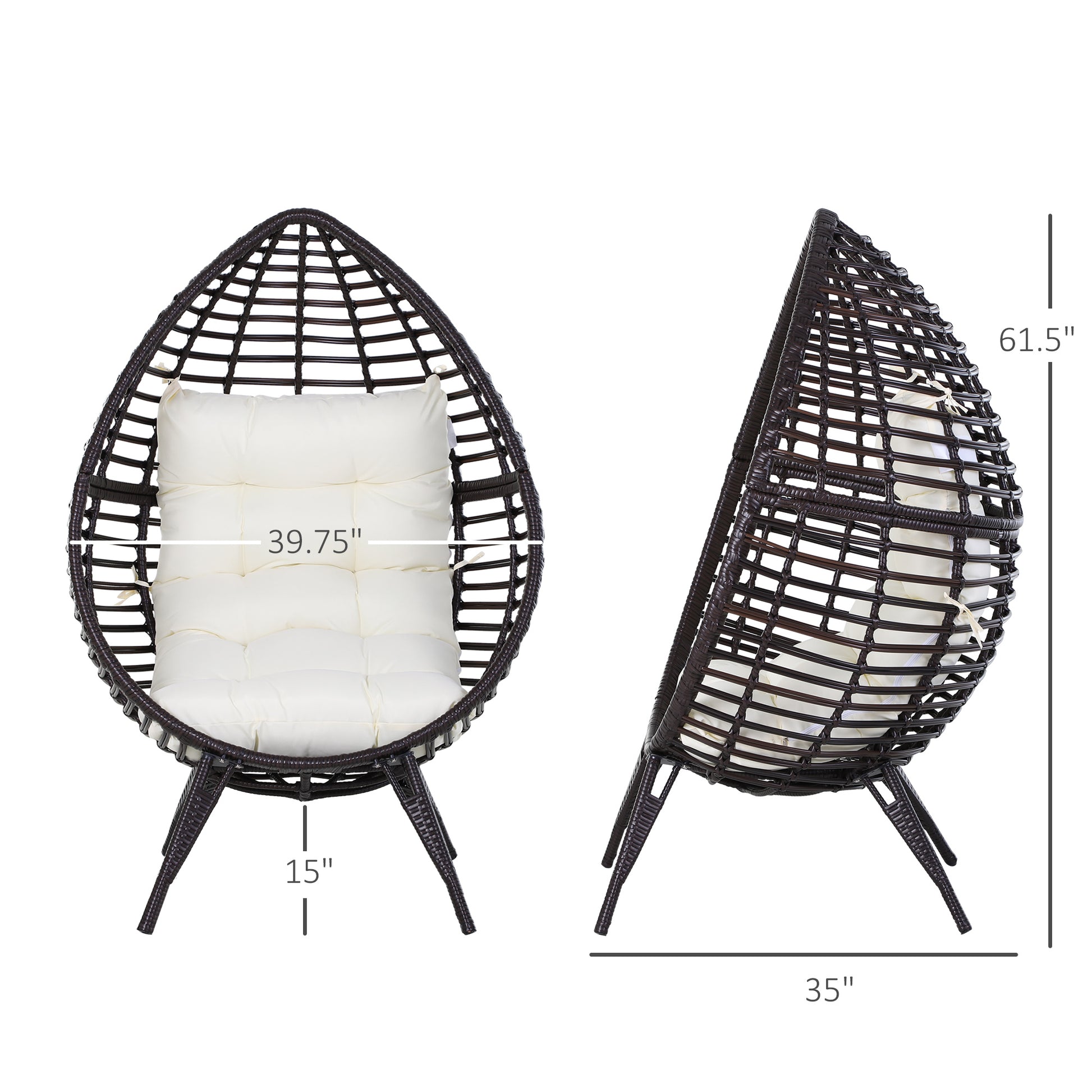 352lbs Capacity Egg Chair, Rattan Wicker Lounge for Indoor/Outdoor, Coffee Brown Patio Chairs   at Gallery Canada