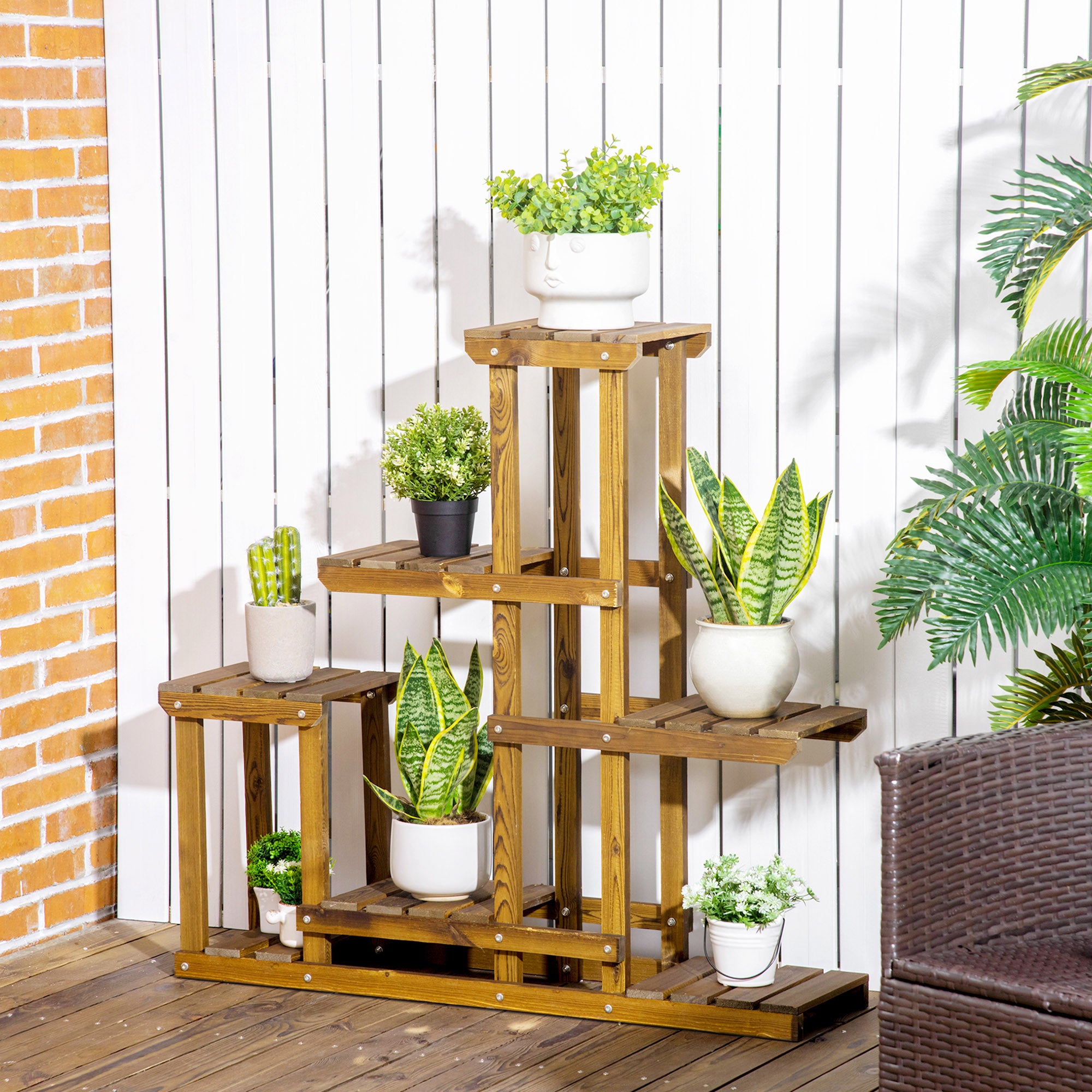 Wood Plant Stand 6 Tier Plant Shelf Rack Multiple Flower Pot Holder for Living Room, Patio Corner, Balcony Plant Stands   at Gallery Canada