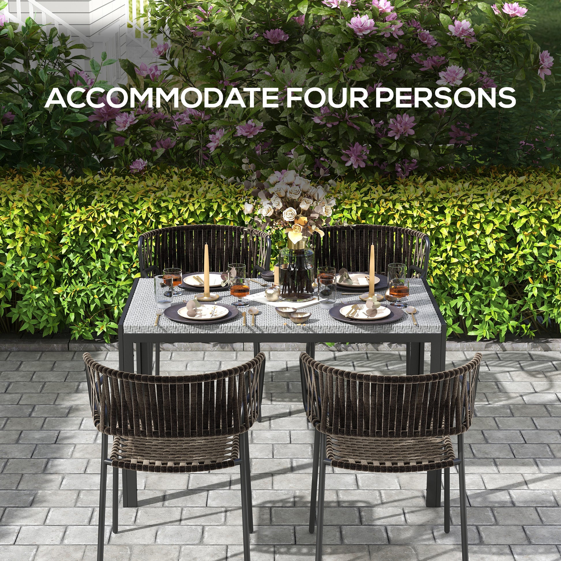 Rectangular Outdoor Dining Table, 4-Seat Patio Table with PE Rattan Wicker Tabletop for Backyard and Lawn, Grey Patio Dinning Tables   at Gallery Canada