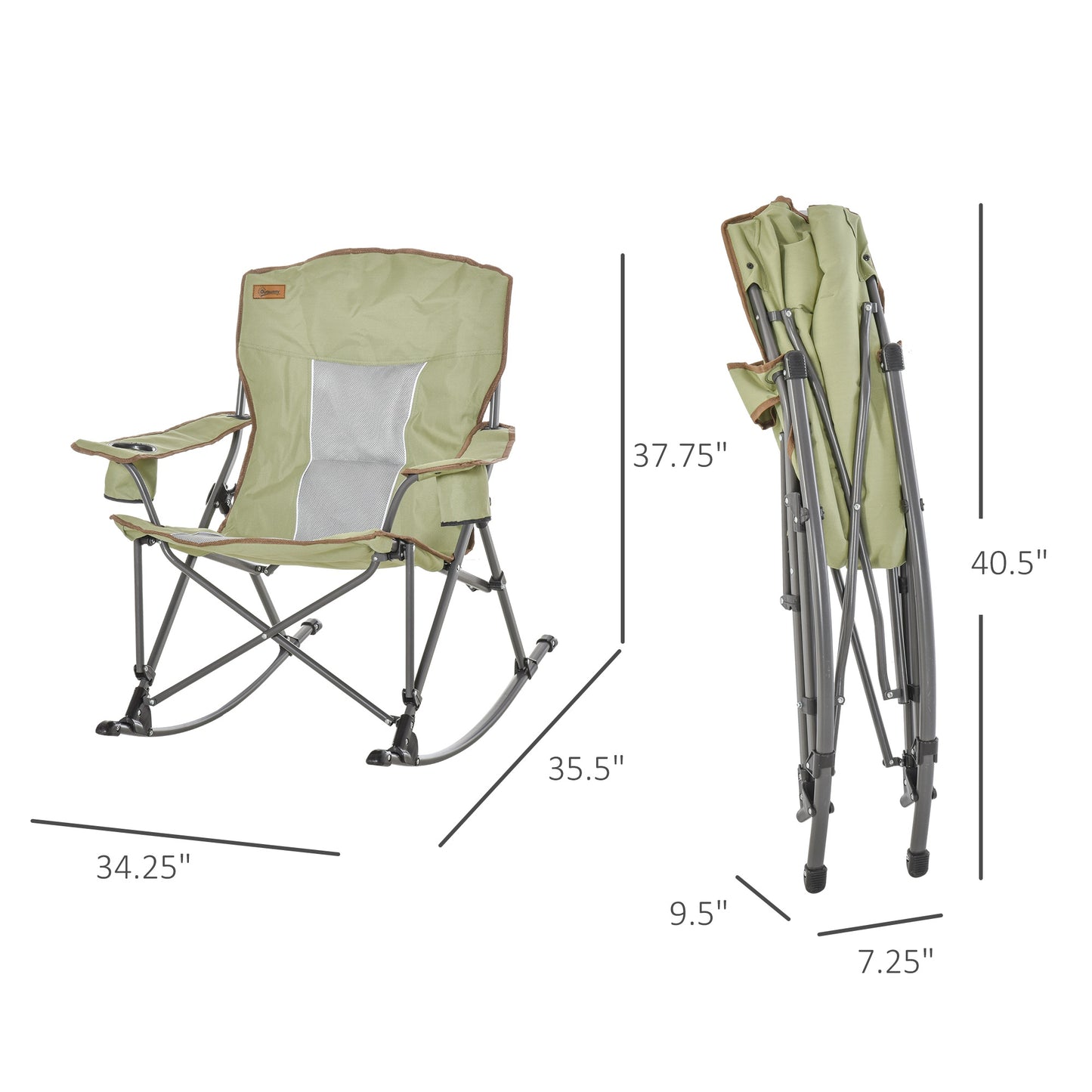 Camping Folding Chair Portable Rocking Chair w/ Armrest &; Cup Holder Compact and Sturdy in a Bag for Outdoor, Beach, Picnic, Hiking, Travel, Green Picnic Tables & Camping Chairs   at Gallery Canada