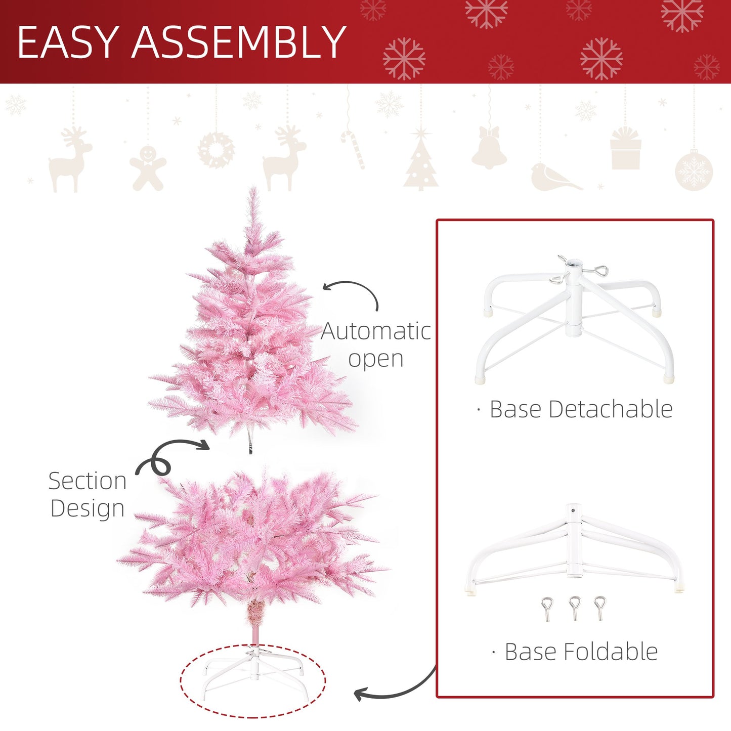 4FT Artificial Christmas Tree Holiday Xmas Tree Decoration with Automatic Open for Home Party, Pink Artificial Christmas Trees   at Gallery Canada