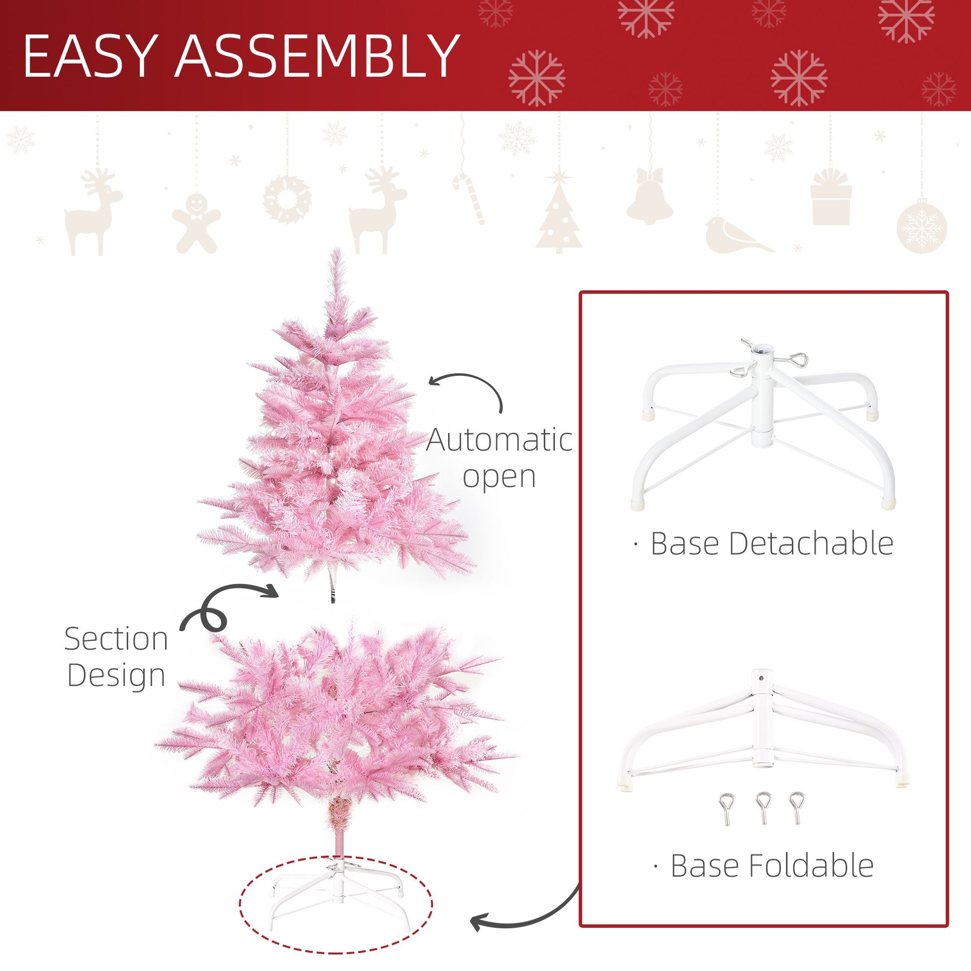 4FT Artificial Christmas Tree Holiday Xmas Tree Decoration with Automatic Open for Home Party, Pink Artificial Christmas Trees   at Gallery Canada