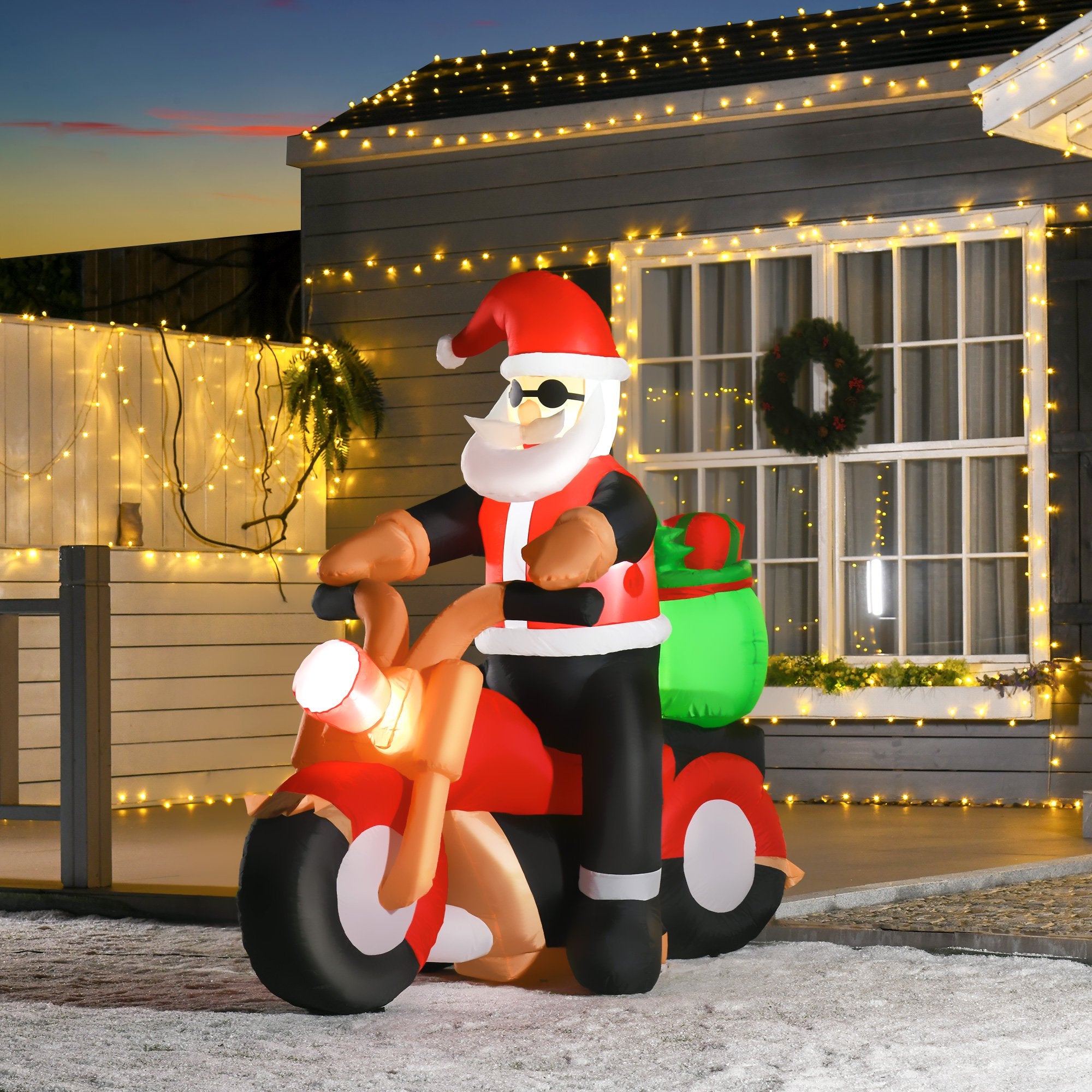 5.5' H Christmas Holiday Yard Inflatable Outdoor, Light Up LED Decoration, Santa Claus Riding a Motorcycle Christmas Inflatables   at Gallery Canada