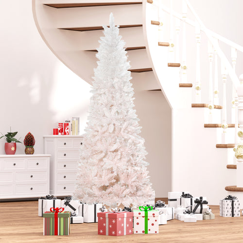 7ft Pencil Artificial Christmas Tree with Pine Realistic Branches, Auto Open, Pink and White