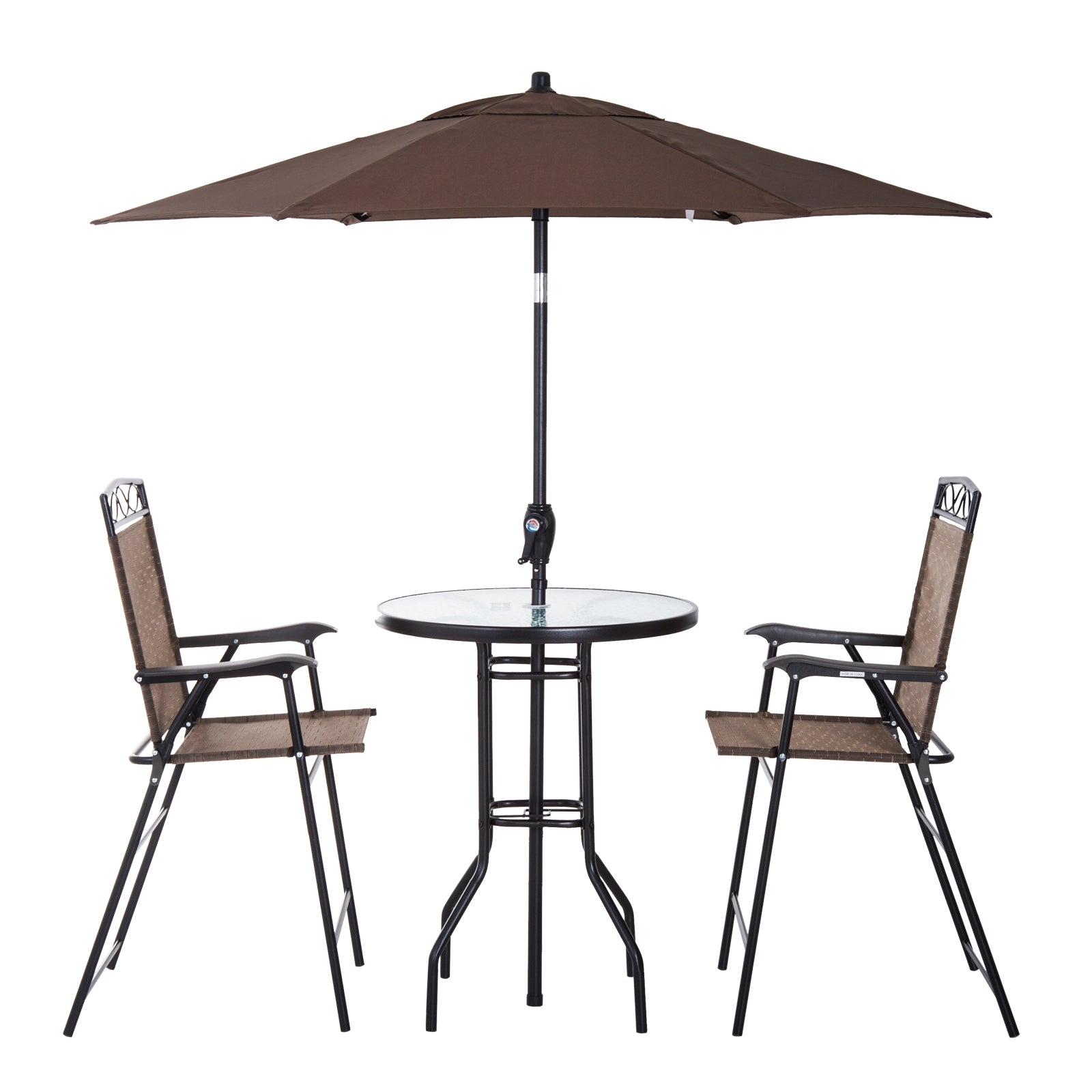 4 Piece Patio Bar Set, Sling Folding Outdoor Furniture with Umbrella for Poolside, Backyard and Garden, Brown Bistro Sets   at Gallery Canada