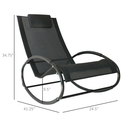 Patio Texteline Rocking Lounge Chair Orbital Zero Gravity Rocker Outdoor Recliner Seat w/ Padded Pillow Black Outdoor Rocking Chairs   at Gallery Canada