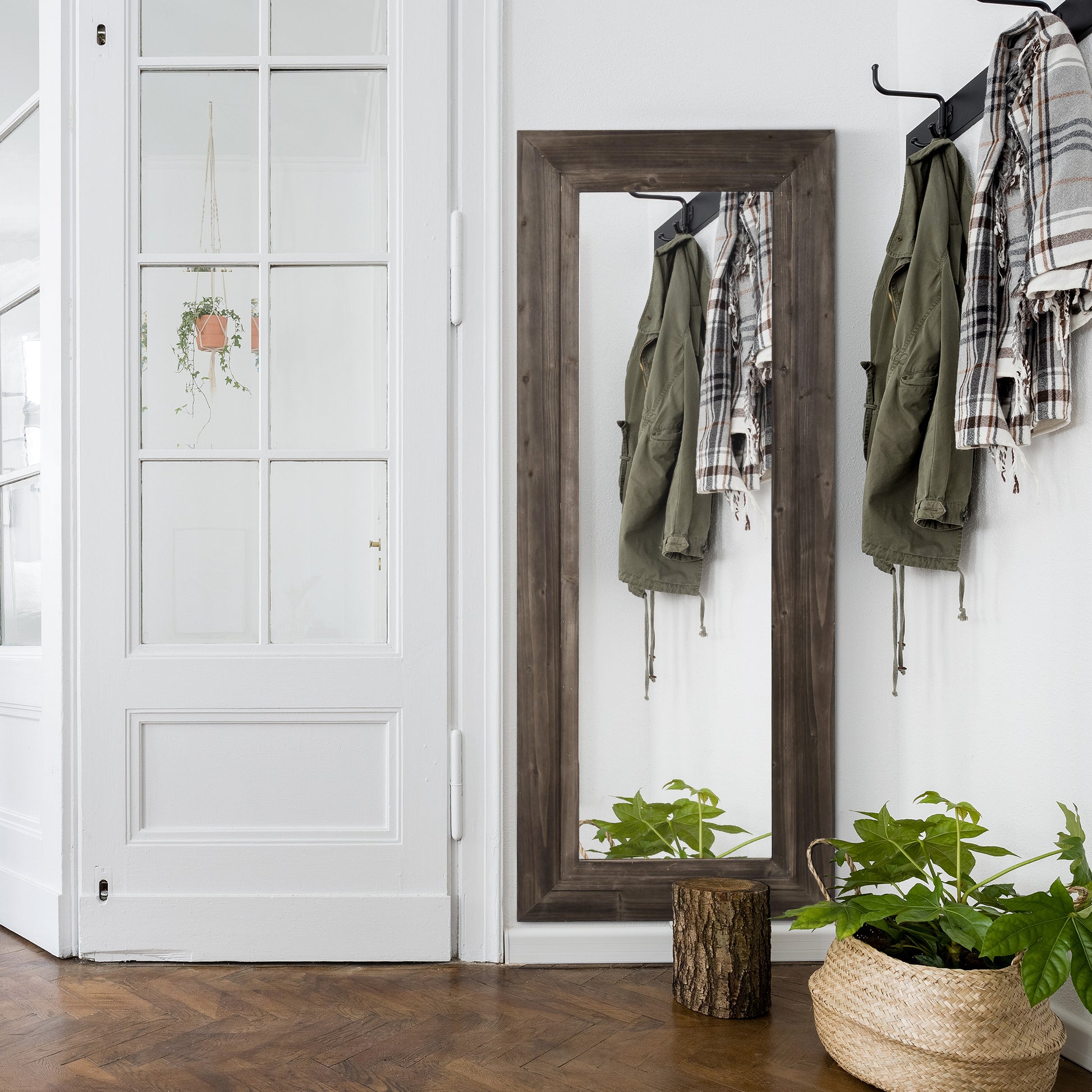 59" x 23.5" Farmhouse Full Length Mirror, Wall Mount and Leaner Floor Mirror, Vertical and Horizontal for Bedroom, Dark Brown Wall Mirrors   at Gallery Canada