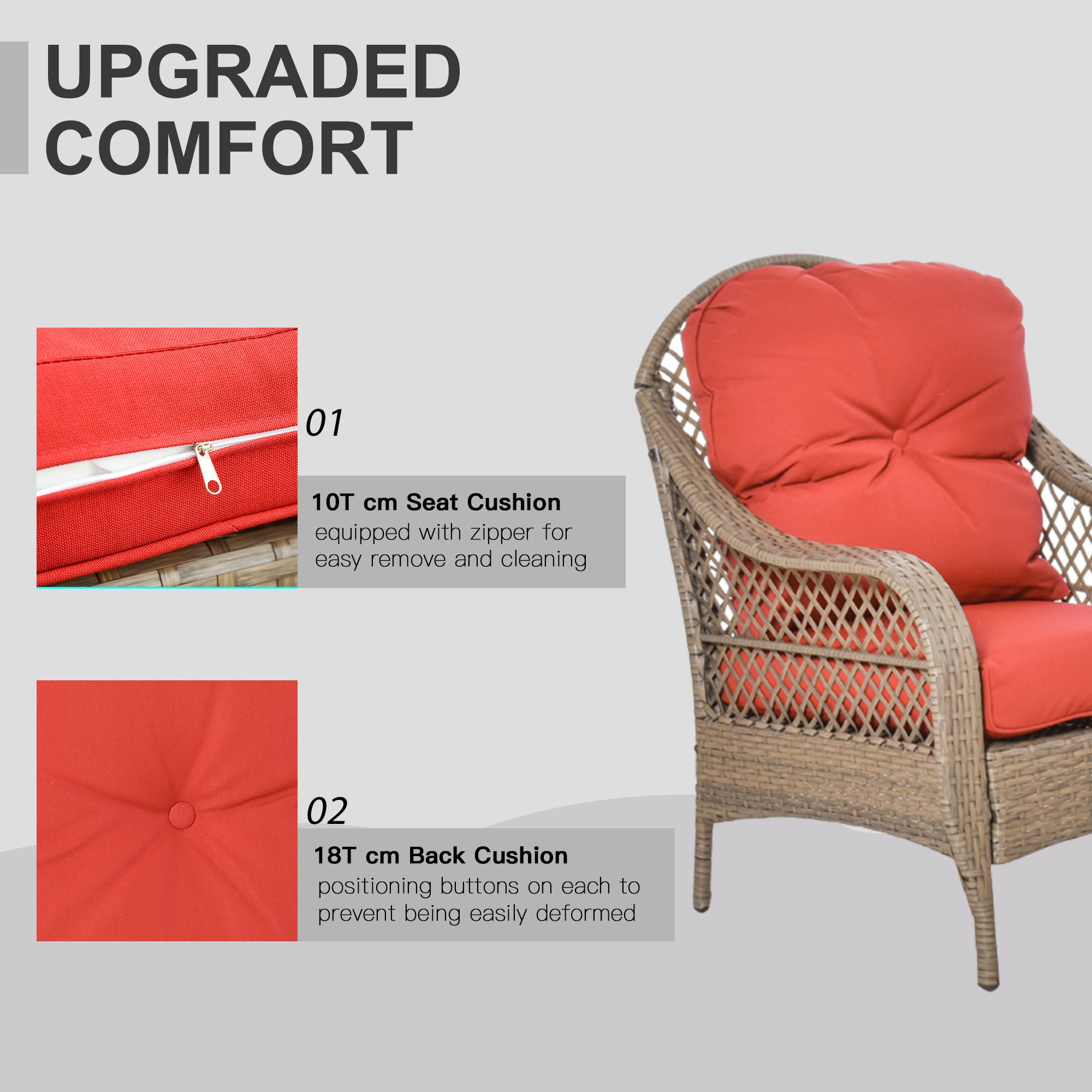 Wicker 4-Piece Outdoor Sofa Set with Cushions and Glass Tabletop, Khaki & Red Patio Furniture Sets   at Gallery Canada