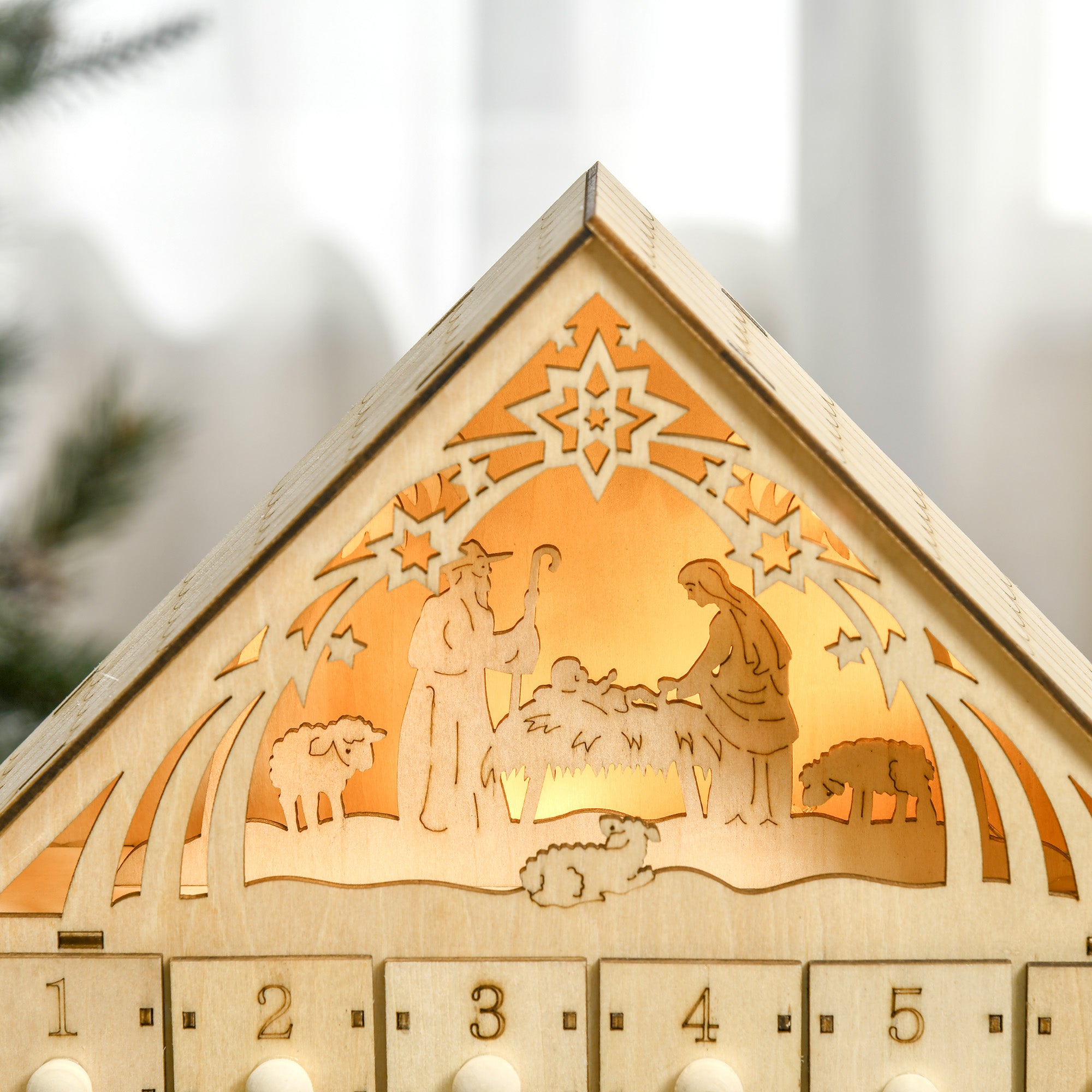 Lighted Wooden Advent Calendar House with 24 Countdown Drawers, Battery Operated, Natural Christmas Advent Calendars   at Gallery Canada