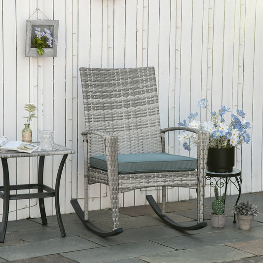 Outdoor PE Rattan Rocking Chair, Garden Glider Rocking Chair, Wicker Patio Chair Set with Armrest and Cushion, Grey - Gallery Canada