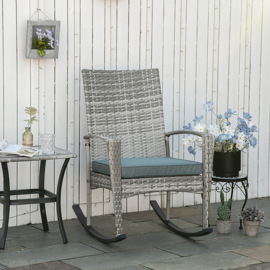 Outdoor PE Rattan Rocking Chair, Garden Glider Rocking Chair, Wicker Patio Chair Set with Armrest and Cushion, Grey Patio Chairs Multi Colour  at Gallery Canada