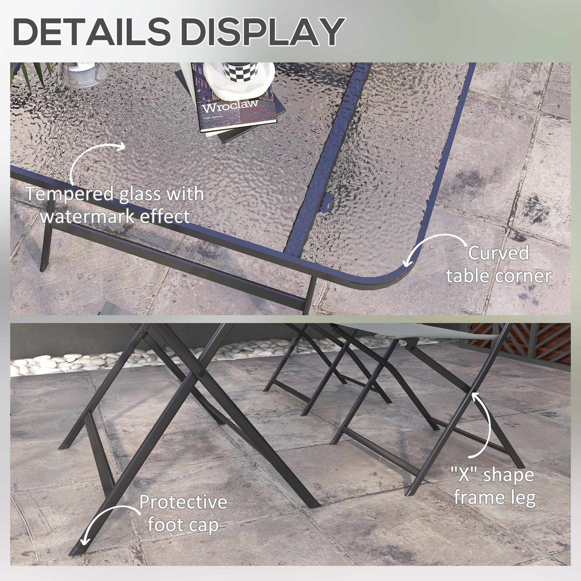 Foldable 5-Piece Patio Dining Set with Glass Table and 4 Stackable Chairs, Grey Outdoor Dining Sets   at Gallery Canada