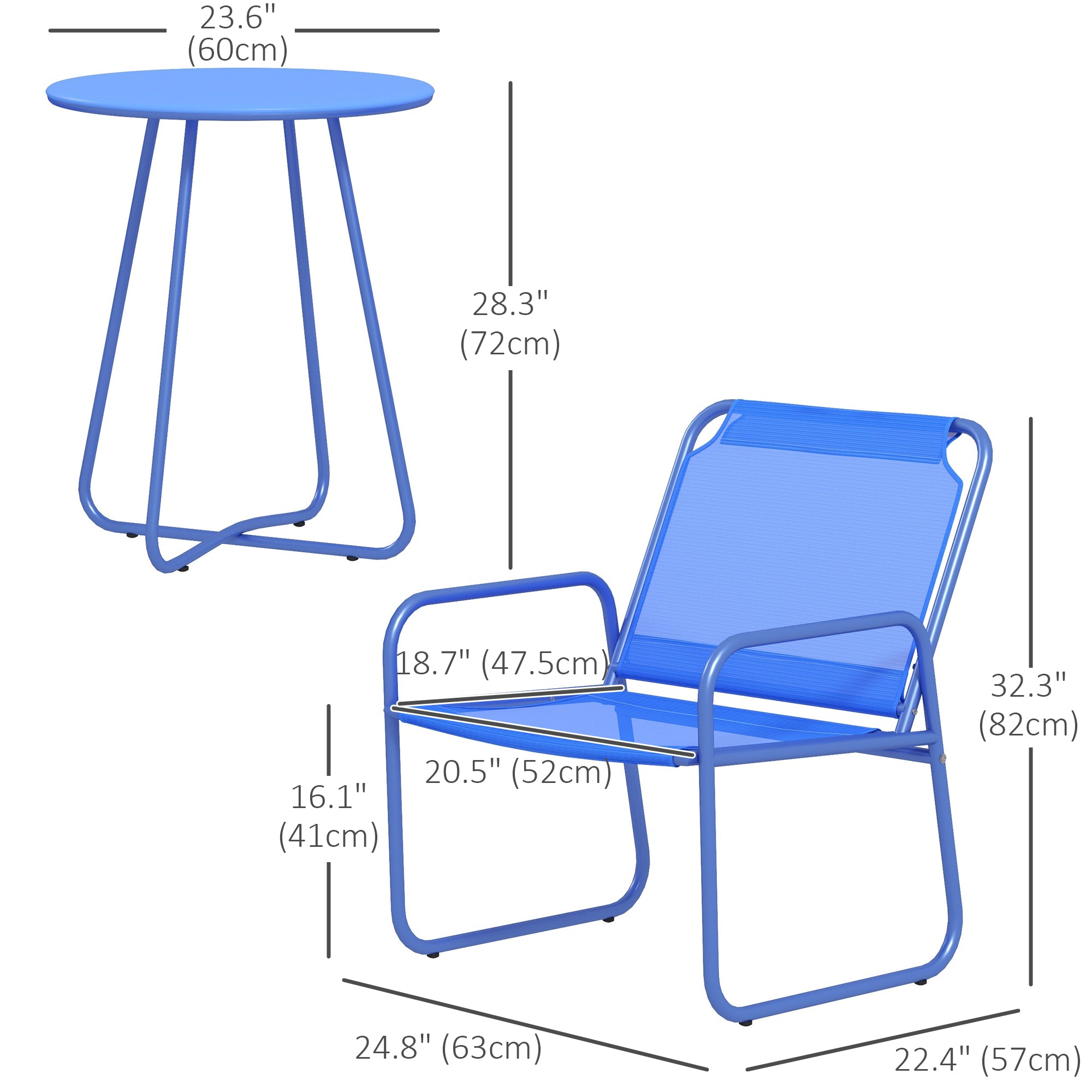 3 Pieces Outdoor Bistro Set, Patio Garden Table and Chairs with Breathable Mesh Fabric, Armchairs, Metal Top Round Coffee Table, Navy Blue Bistro Sets   at Gallery Canada