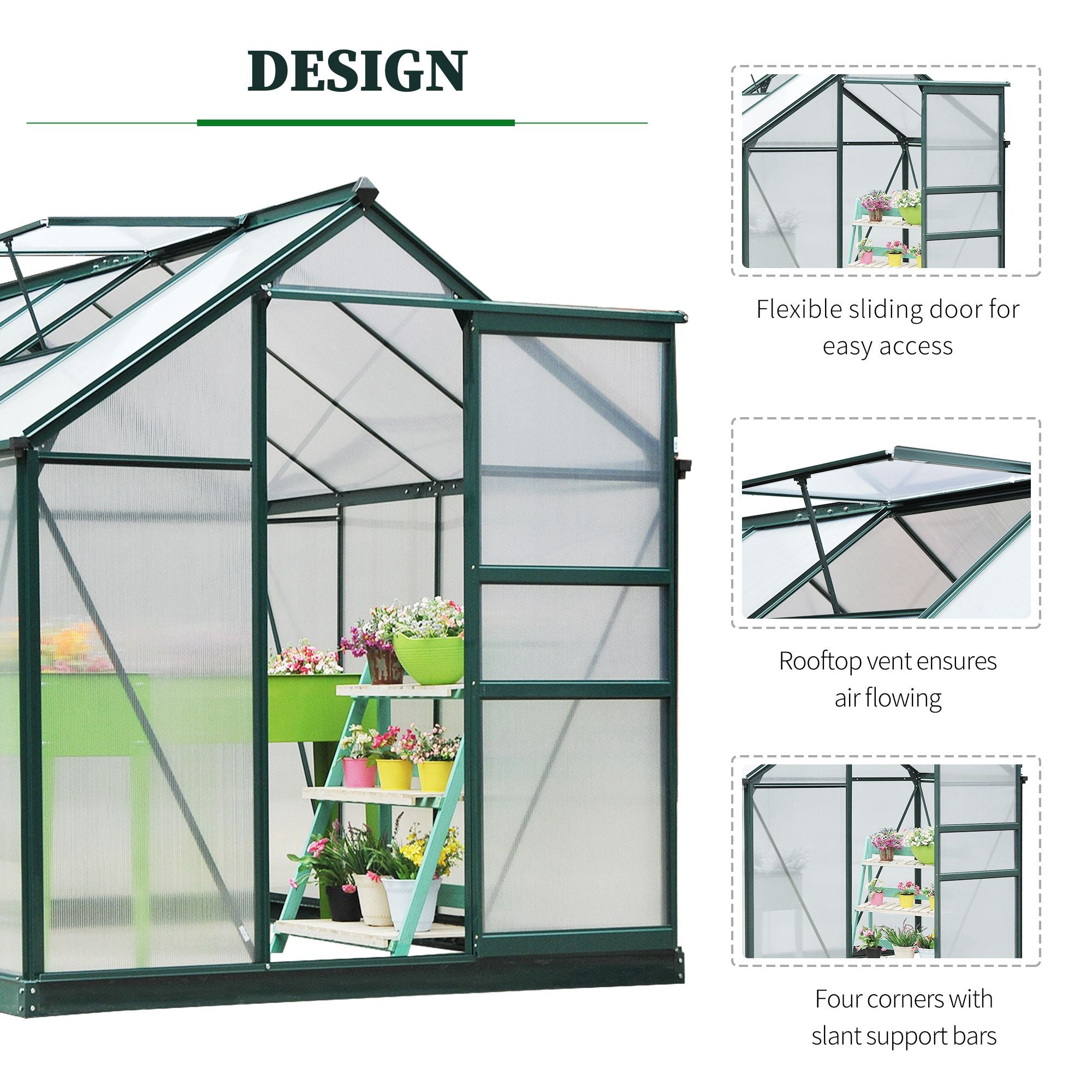 6.2' x 8.3' x 6.6' Clear Polycarbonate Greenhouse Large Walk-In Green House w/ Slide Door Walk In Greenhouses   at Gallery Canada