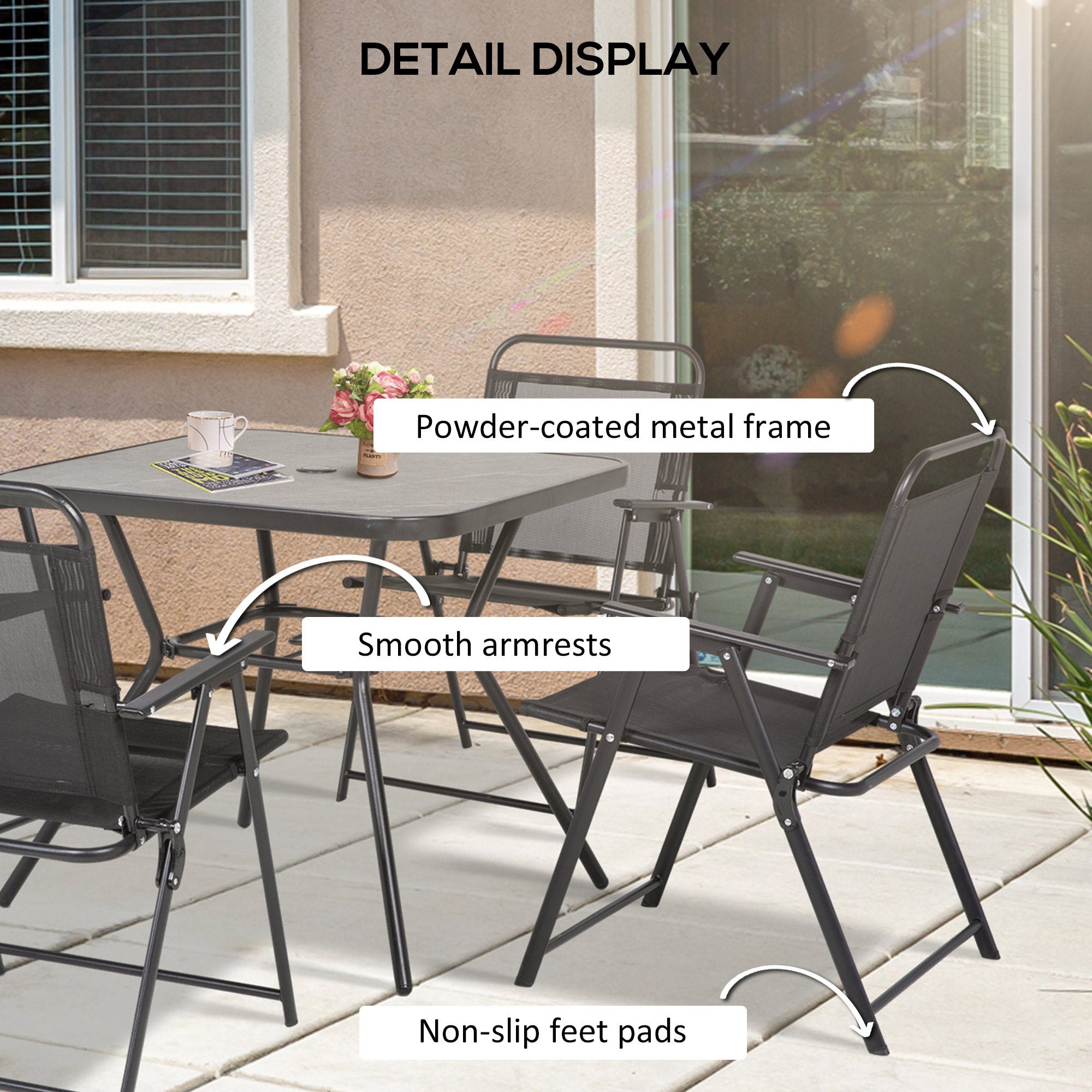 Foldable 5-Piece Outdoor Dining Set with Armchairs & Umbrella Hole, Black Bistro Sets   at Gallery Canada