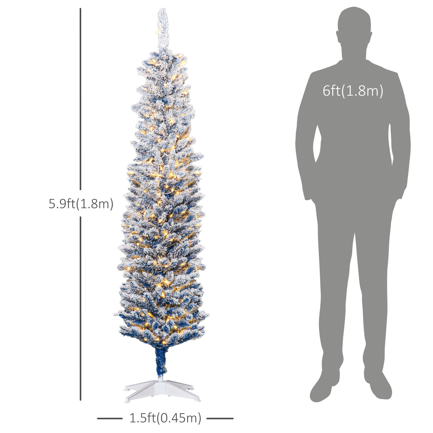 6' Flocked Christmas Tree, Pencil Prelit Artificial Christmas Tree with Snow Branches, Blue Pencil Christmas Trees   at Gallery Canada