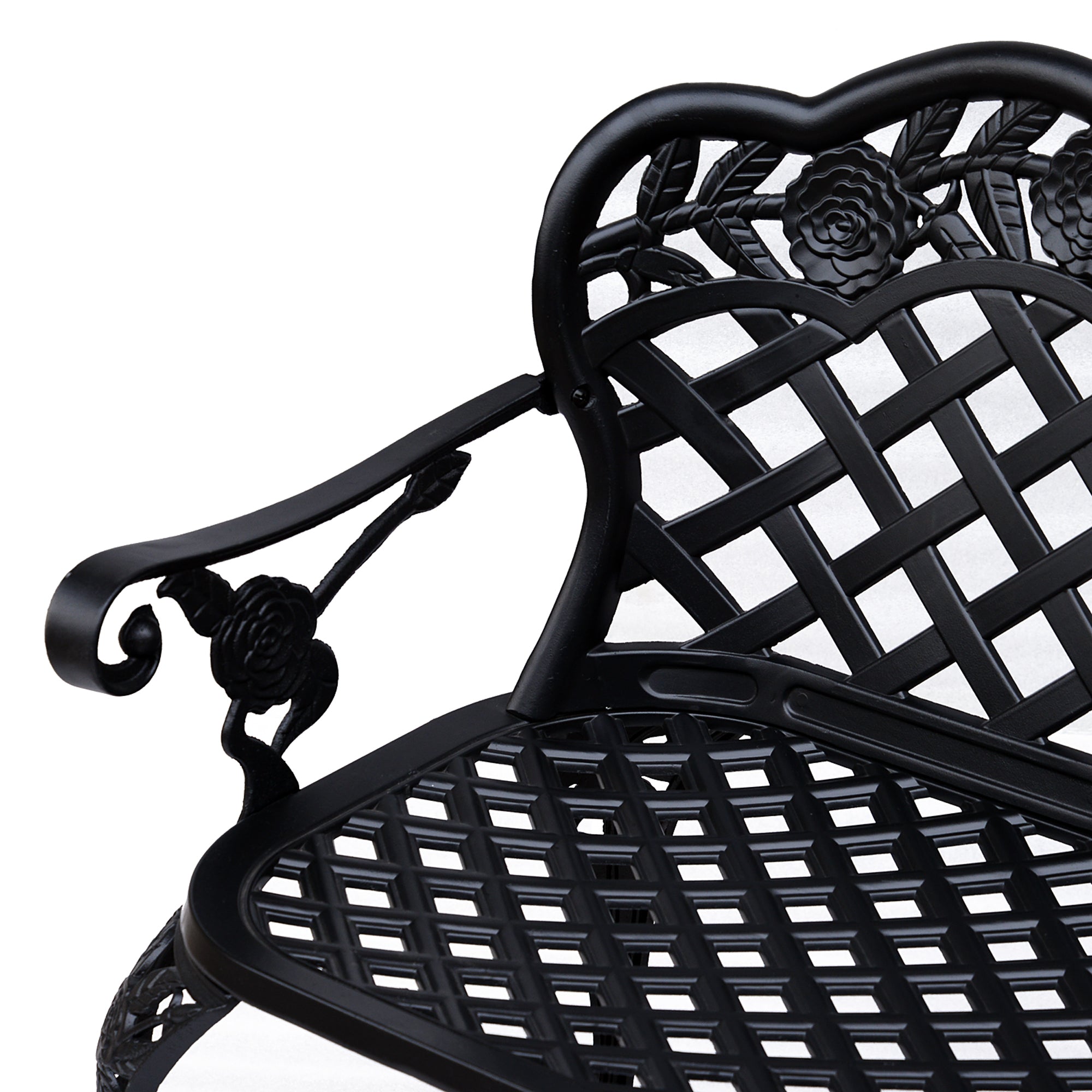 Metal Garden Bench, 2 Seater Outdoor Patio Loveseat with Armrest and Floral Scroll Backrest, 42.1