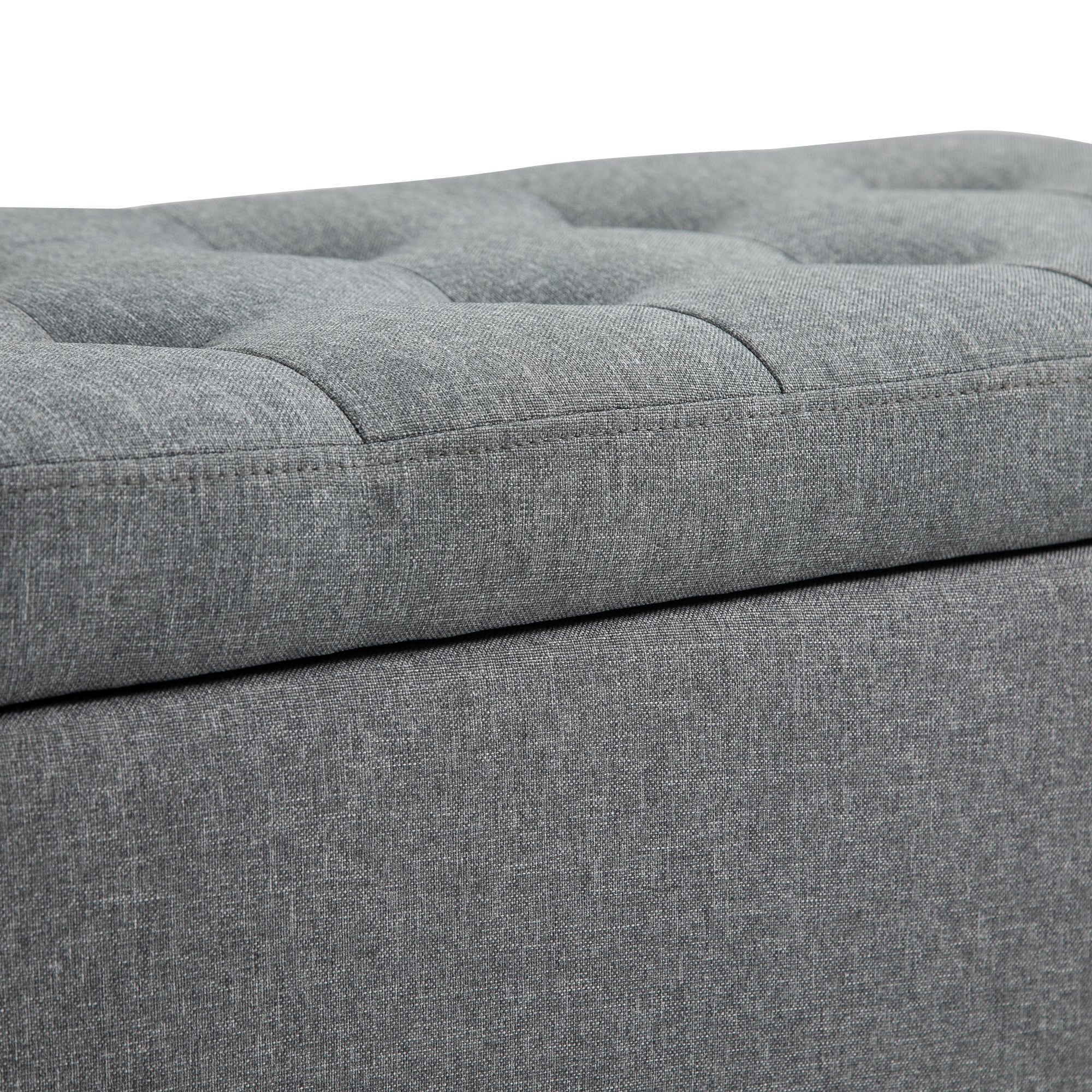 Storage Ottoman Bench Linen-Touch Fabric Tufted Chest Footstool with Flipping Top, Grey Storage Ottomans & Benches   at Gallery Canada