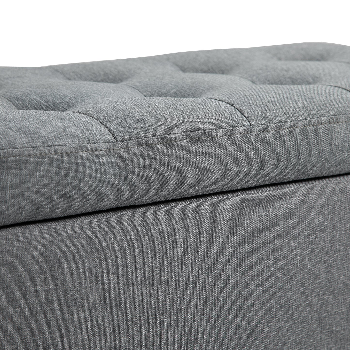 Storage Ottoman Bench Linen-Touch Fabric Tufted Chest Footstool with Flipping Top, Grey Storage Ottomans & Benches   at Gallery Canada