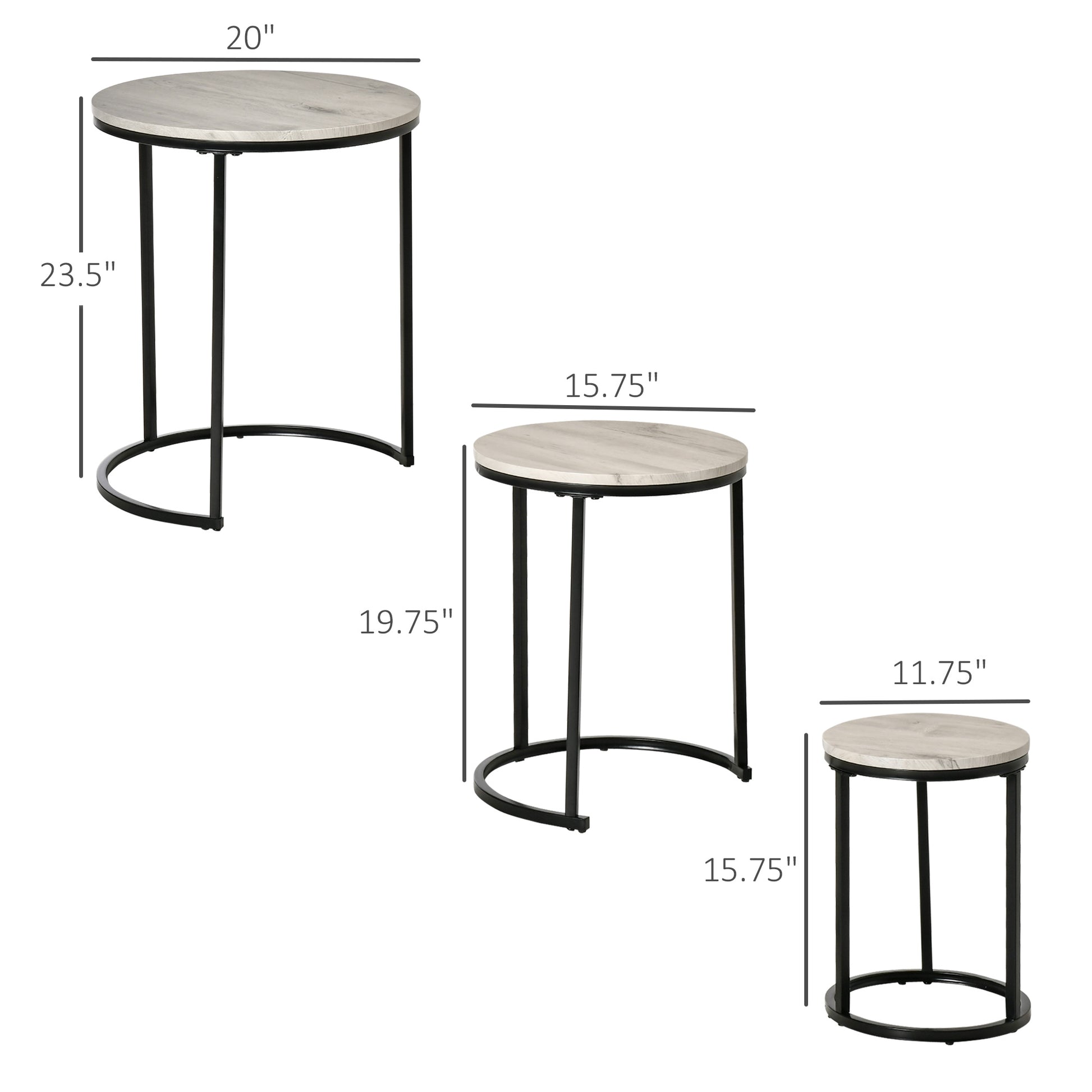 Nesting Tables Set of 3, Round Coffee Table, Modern Stacking Side Tables with Wood Grain Steel Frame for Living Room, Grey Side Tables   at Gallery Canada