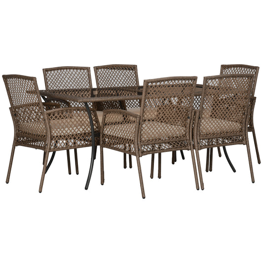 7-Piece Wicker Patio Dining Set with Cushions, Glass Table, 6 Chairs, Beige Outdoor Dining Sets Multi Colour  at Gallery Canada