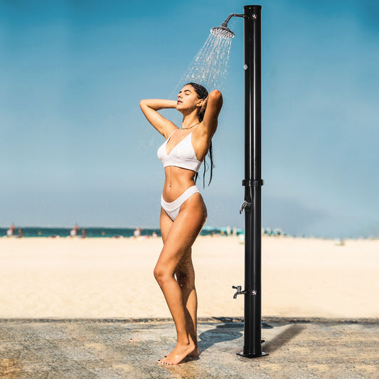 7.3FT 5.3 Gallon Solar Heated Shower, 2-Section Outdoor Shower with Shower Head, Foot Shower, Temperature Display for Backyard, Poolside, Spa, Beach, Black - Gallery Canada