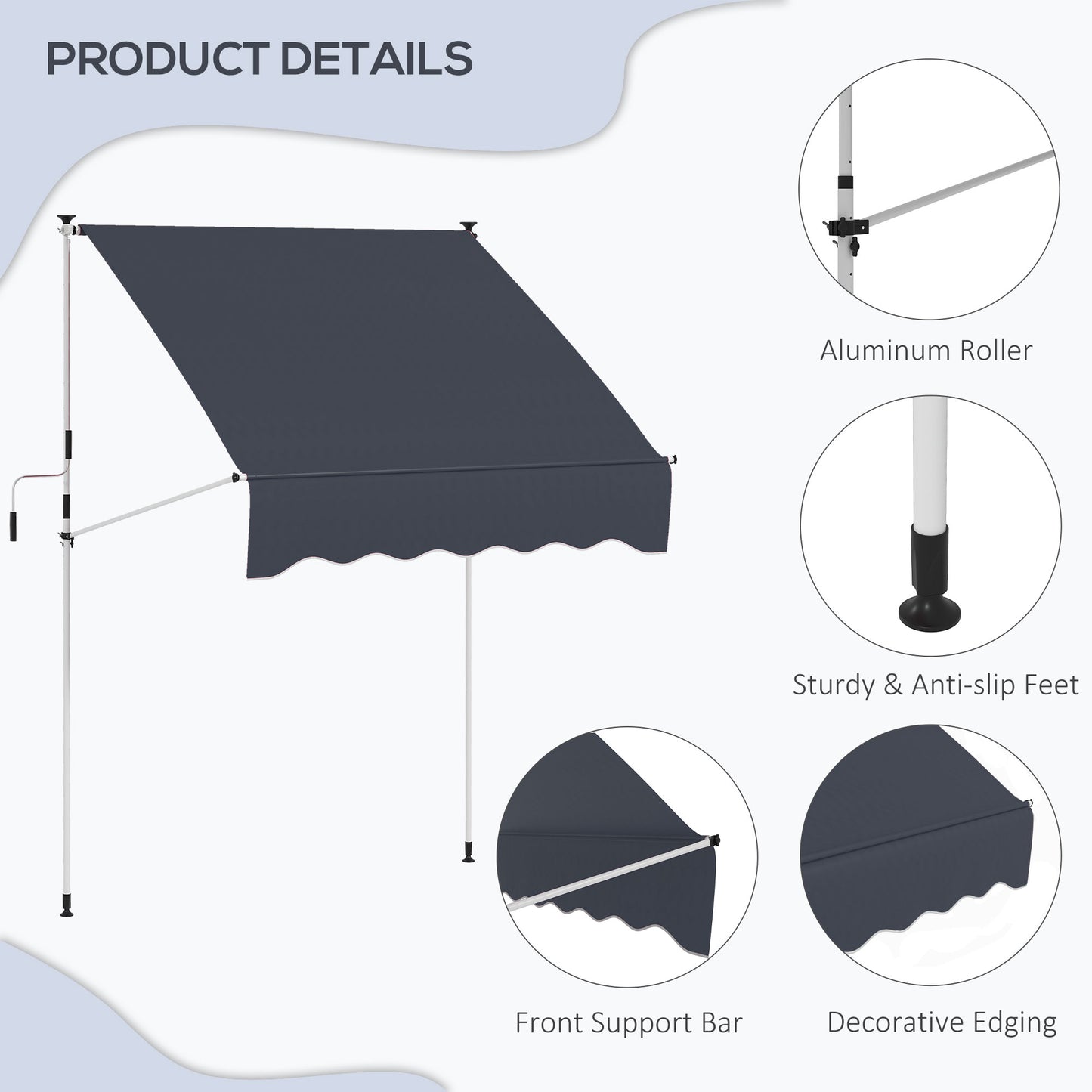 6.6'x5' Manual Retractable Patio Awning Sun Shelter Window Door Deck Canopy, Water Resistant UV Protector, Black Window Awnings   at Gallery Canada