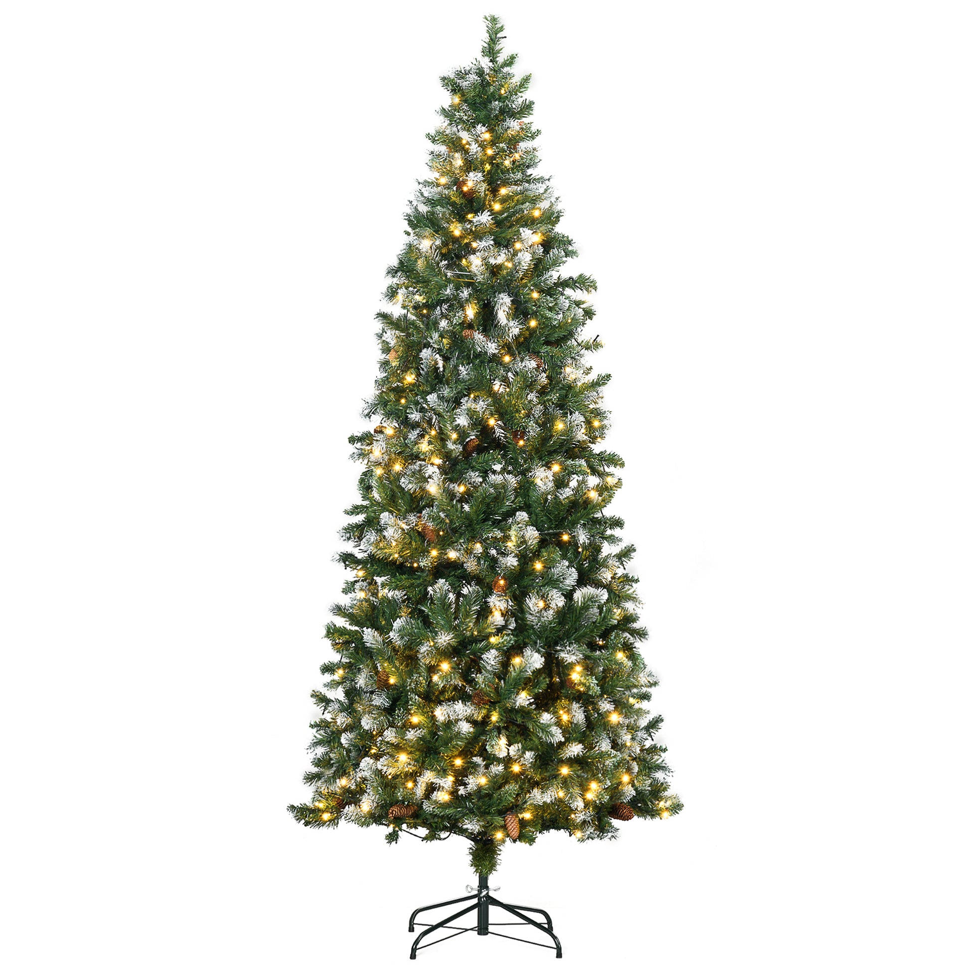 7.5' Decorated Christmas Trees, Skinny Prelit Artificial Christmas Tree with Snow-dipped Branches, Auto Open, Pinecones, Green Pre Lit Christmas Trees Green  at Gallery Canada