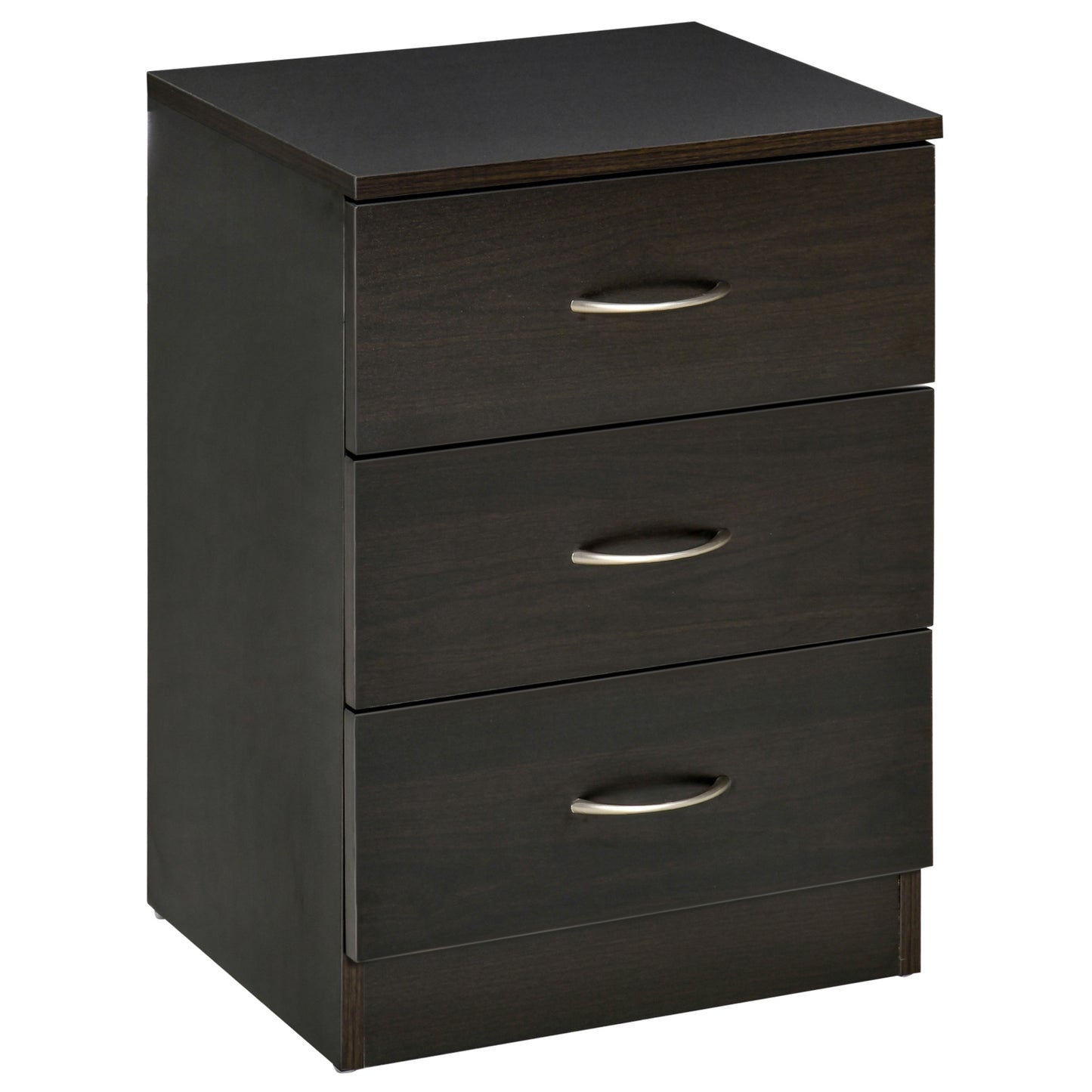 Bedside Table, Modern Night Stand with 3 Drawers and Metal Rail for Bedroom, Dark Brown Bedside Tables   at Gallery Canada