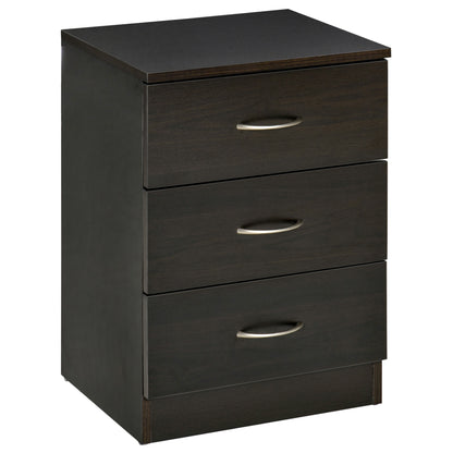 Bedside Table, Modern Night Stand with 3 Drawers and Metal Rail for Bedroom, Dark Brown Bedside Tables   at Gallery Canada