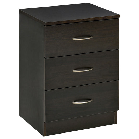 Bedside Table, Modern Night Stand with 3 Drawers and Metal Rail for Bedroom, Dark Brown Bedside Tables Dark Brown  at Gallery Canada