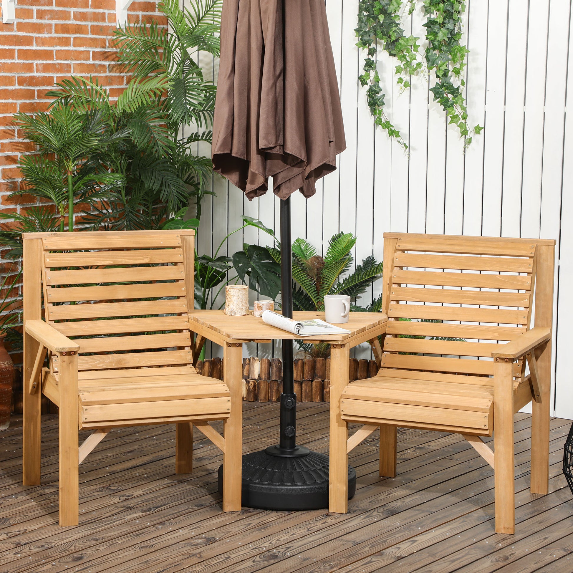 3Pcs Outdoor Bench Set for Backyard, Balcony, Light Brown Outdoor Benches   at Gallery Canada