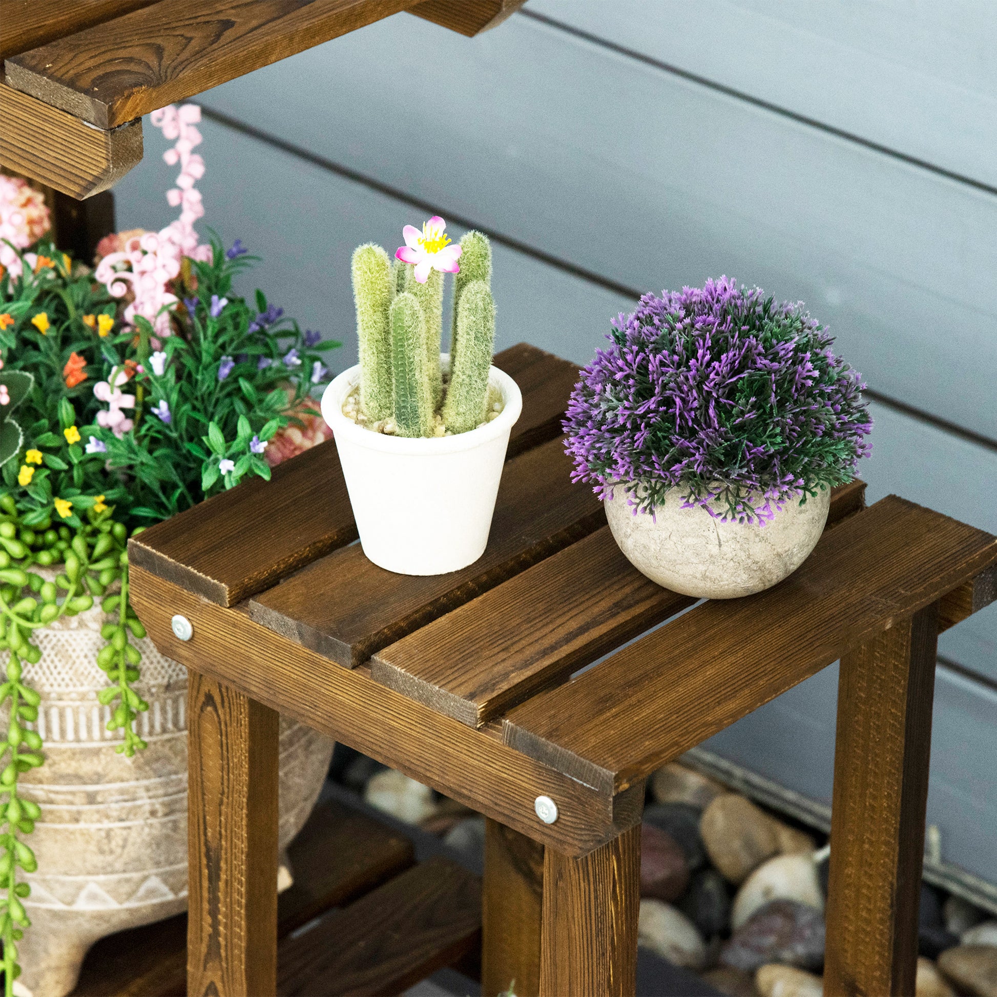 Wood Plant Stand 6 Tier Plant Shelf Rack Multiple Flower Pot Holder for Living Room, Patio Corner, Balcony Plant Stands   at Gallery Canada