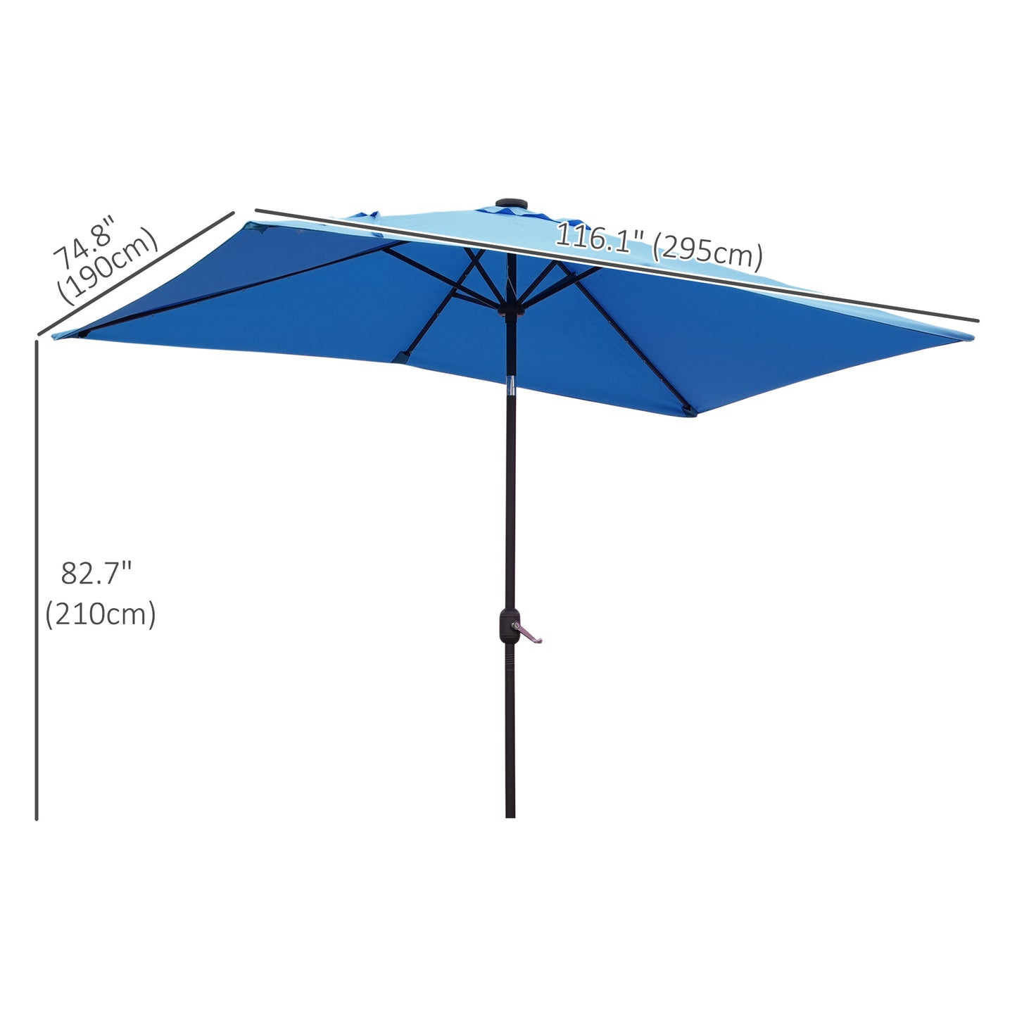 6' x 10' Patio Umbrella with 35 LED Solar Lights and Tilt, Rectangular Outdoor Table Umbrella with Crank, Light Blue - Gallery Canada