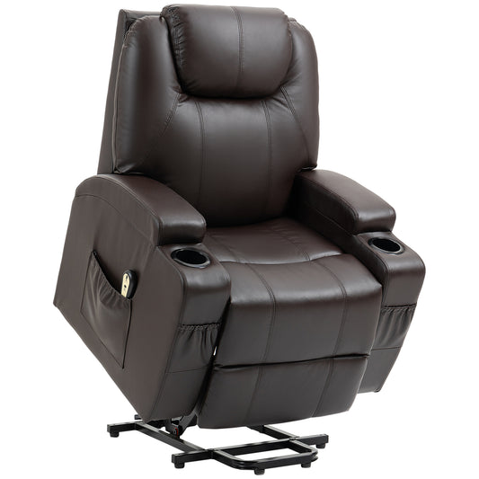 Power Lift Chair for Elderly, PU Leather Recliner Sofa Chair with Footrest, Remote Control, Side Pockets and Cup Holders, Brown Electric Power Lift Chairs Brown  at Gallery Canada